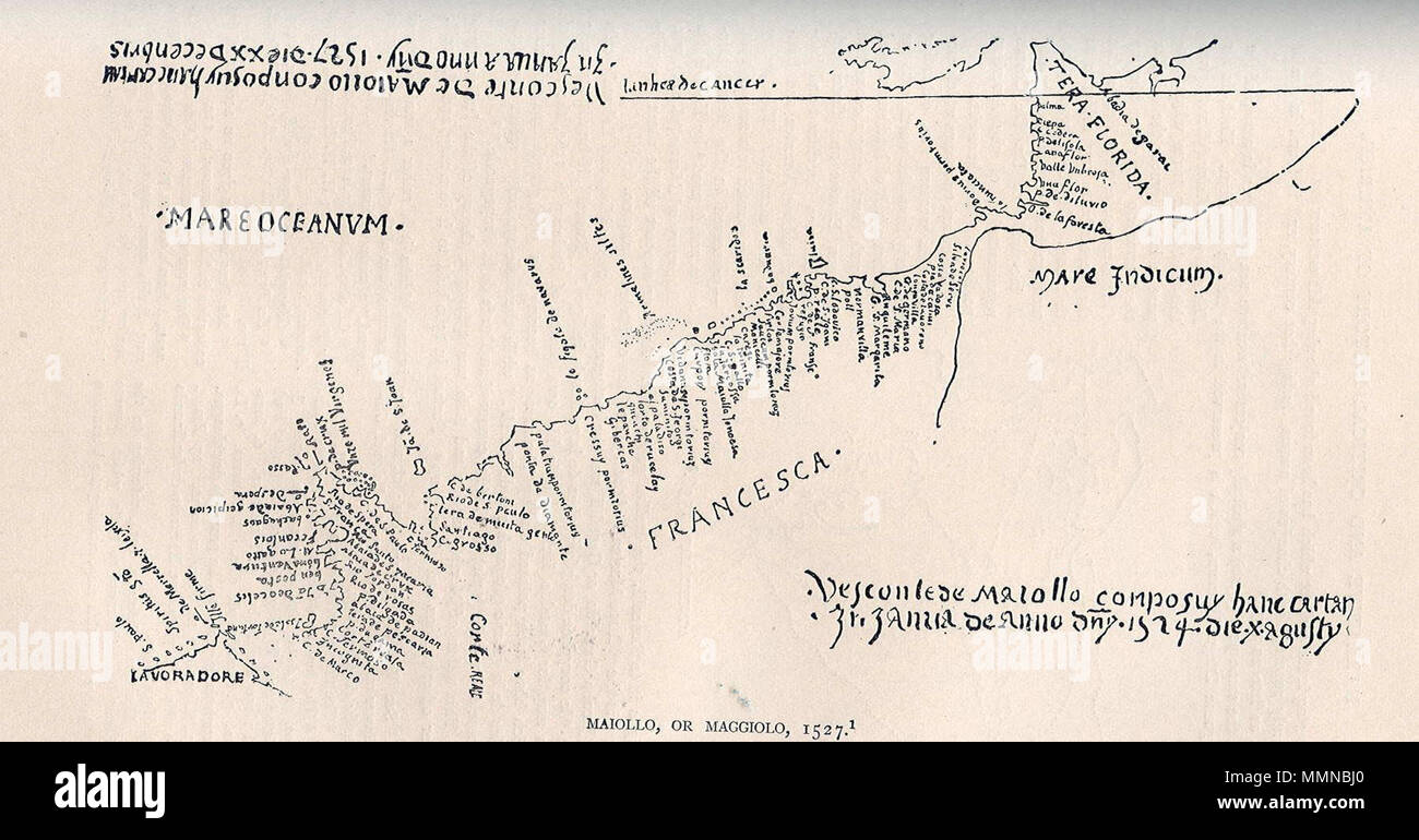 . Englisch: Bild von Manuskript Karte in der Ambrosianischen Bibliothek in Mailand von vesconte Maggiolo. 1527. Alternative Namen Vesconte Maggiolo Visconte de Maiolo Beschreibung italienische Kartograph Geburtsdatum / Tod 1475 1550 Ort der Geburt / Todes Genua Genua Arbeit Lage die Republik Genua Authority control: Q 2521066 VIAF:? 239286303 LCCN:? Nr 2001021374 GND:?? ITICCUSBLV 118576143 SBN: 035238 WorldCat 1527 - TeraFlorida Stockfoto