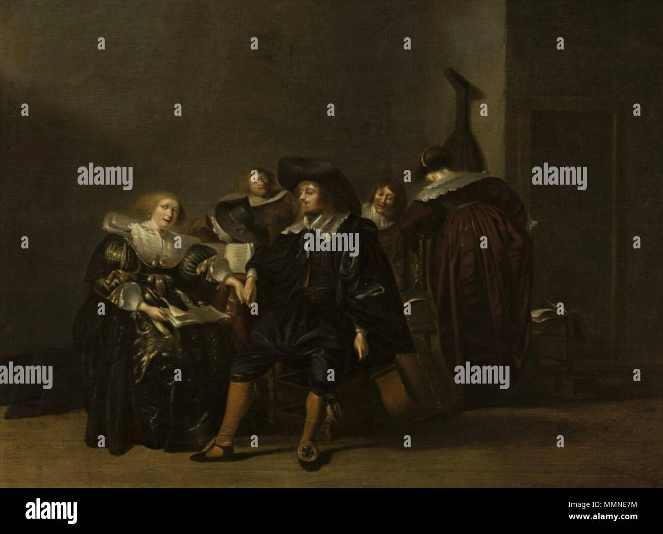 Innenraum genre Szene. 1630. Olis Innenraum genre Szene Stockfoto