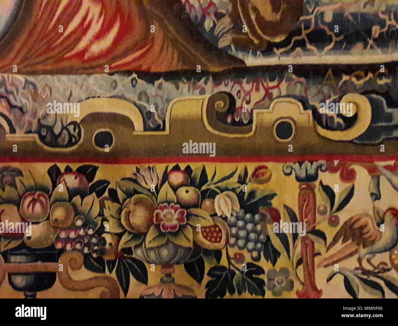 Wandteppich mit dem Wappen von Anna Katharina Bodensee Vasa (Detail).. vor 1642. Flandern Wandteppich mit dem Wappen von Anna Katharina Bodensee Vasa (Detail) 10. Stockfoto