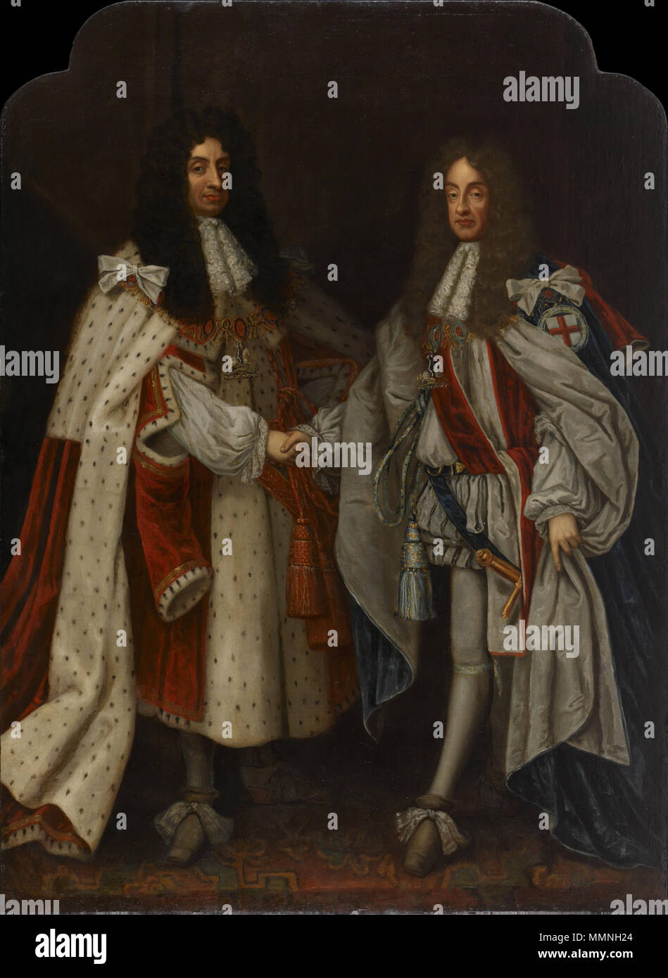 . Charles II. von England (1660-85 und 1630-85) regierte König Jakob II. von England und VII (1633-1701) 1685-88 Portrait von Karl II. und König James II. 17. Jahrhundert. Karl II. und Jakob II. Stockfoto