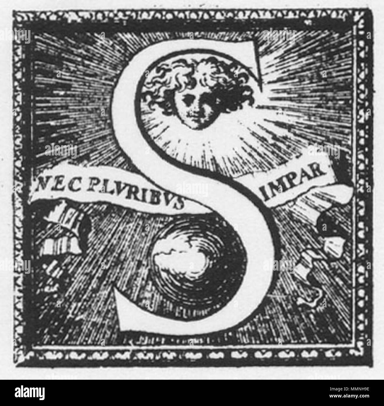 . 1694 S schreiben mit Nec Pluribus Impar. 1694. Kollektive Arbeit 1694S Nec Pluribus Impar Stockfoto