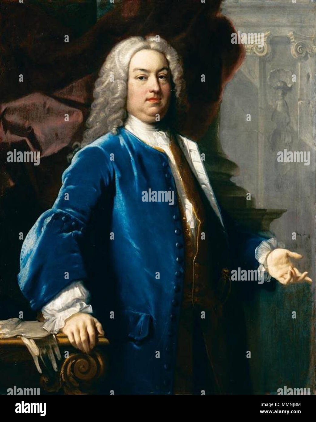 Englisch: Bildnis eines Herrn in blaue Jacke. erste Hälfte des 18.  Jahrhunderts. Jacopo Amigoni - Porträt eines Herren in blauen Jacke - WGA  0270 Stockfotografie - Alamy