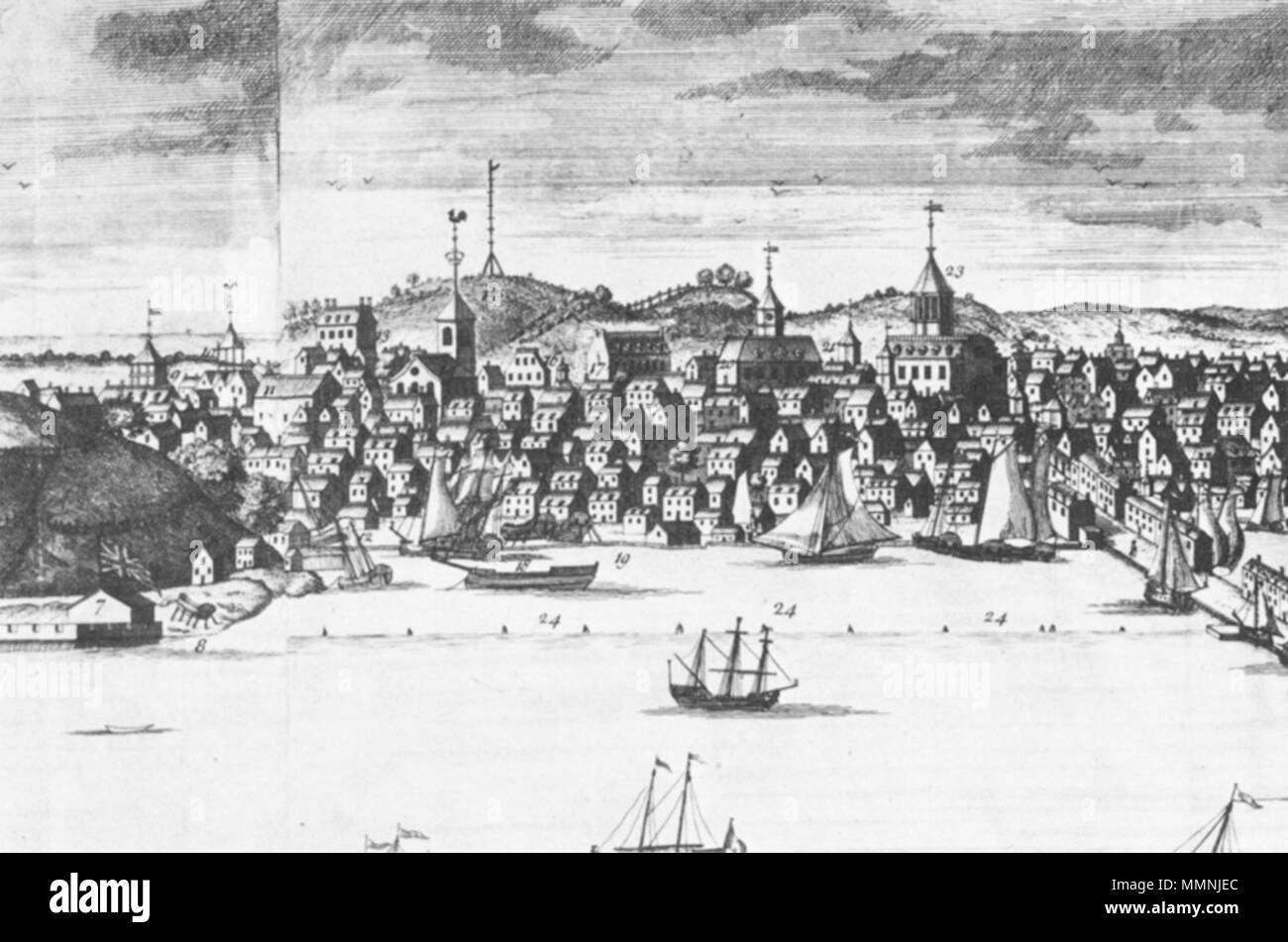 . Blick auf Boston, 1723 1723 Boston PriceBurgisView BritishMuseum Stockfoto