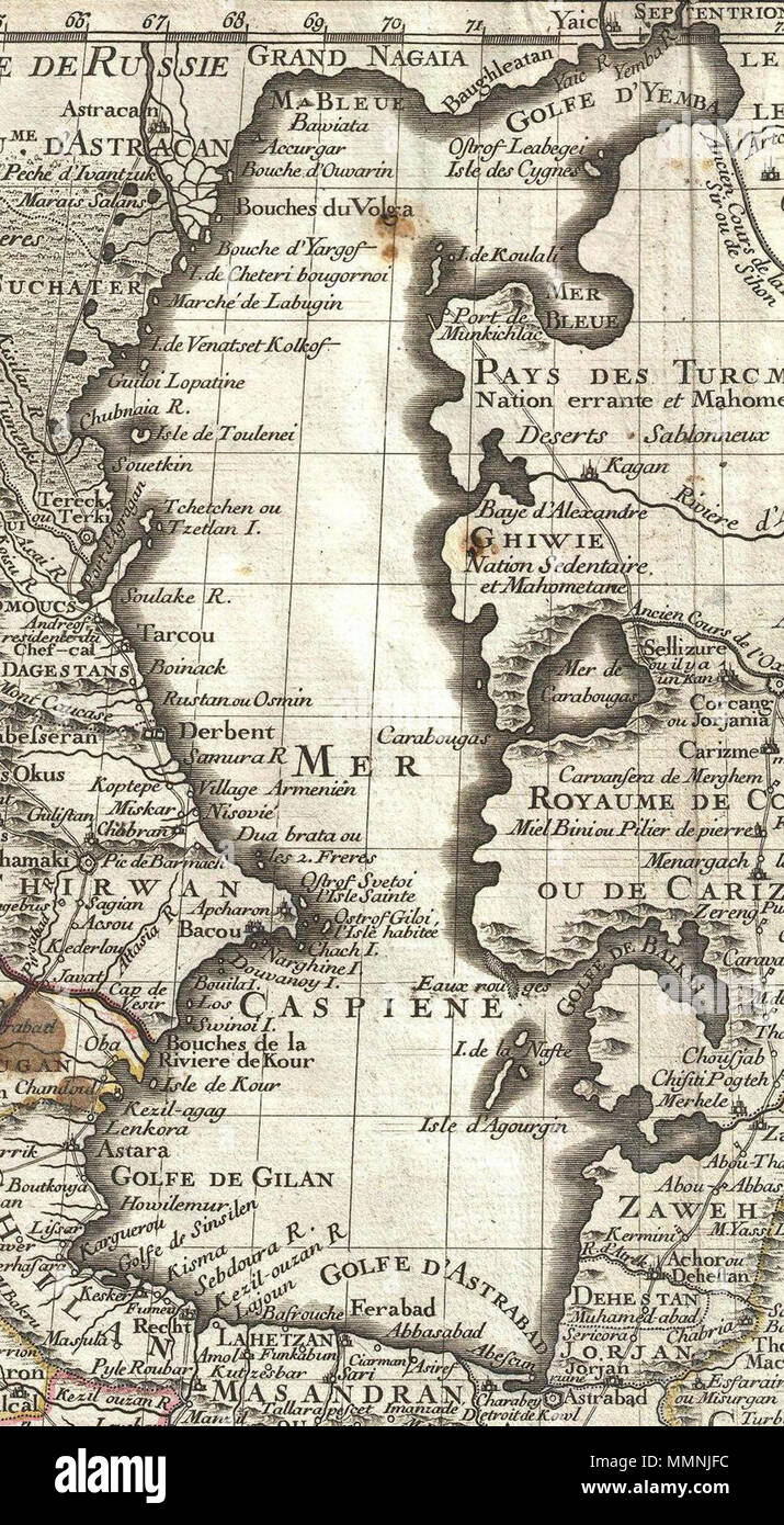 . Englisch: ein feines First edition Beispiel 1724 Karte Guillaume De L'Isle in Persien. Abdeckungen von der Krim und dem Asowschen Meer im Süden an den Persischen Golf und die Straße von ormuz und Osten so weit wie Kaschmir (Cachmir) und Kabul (Caboul). Diese Karte umfasst moderne Iran, Irak, Afghanistan, Kuwait, Usbekistan, Turkmenistan, Tadschikistan, Georgien, Armenien und Aserbaidschan, mit angrenzenden Teile von Russland, Pakistan, der Türkei, der Ukraine und Kasachstan und Arabien. Kartierung kartographisch De L'Isle of Persia markiert einen bedeutenden Fortschritt im Europäischen kartografischen Kenntnisse der Region. Dieses ma Stockfoto