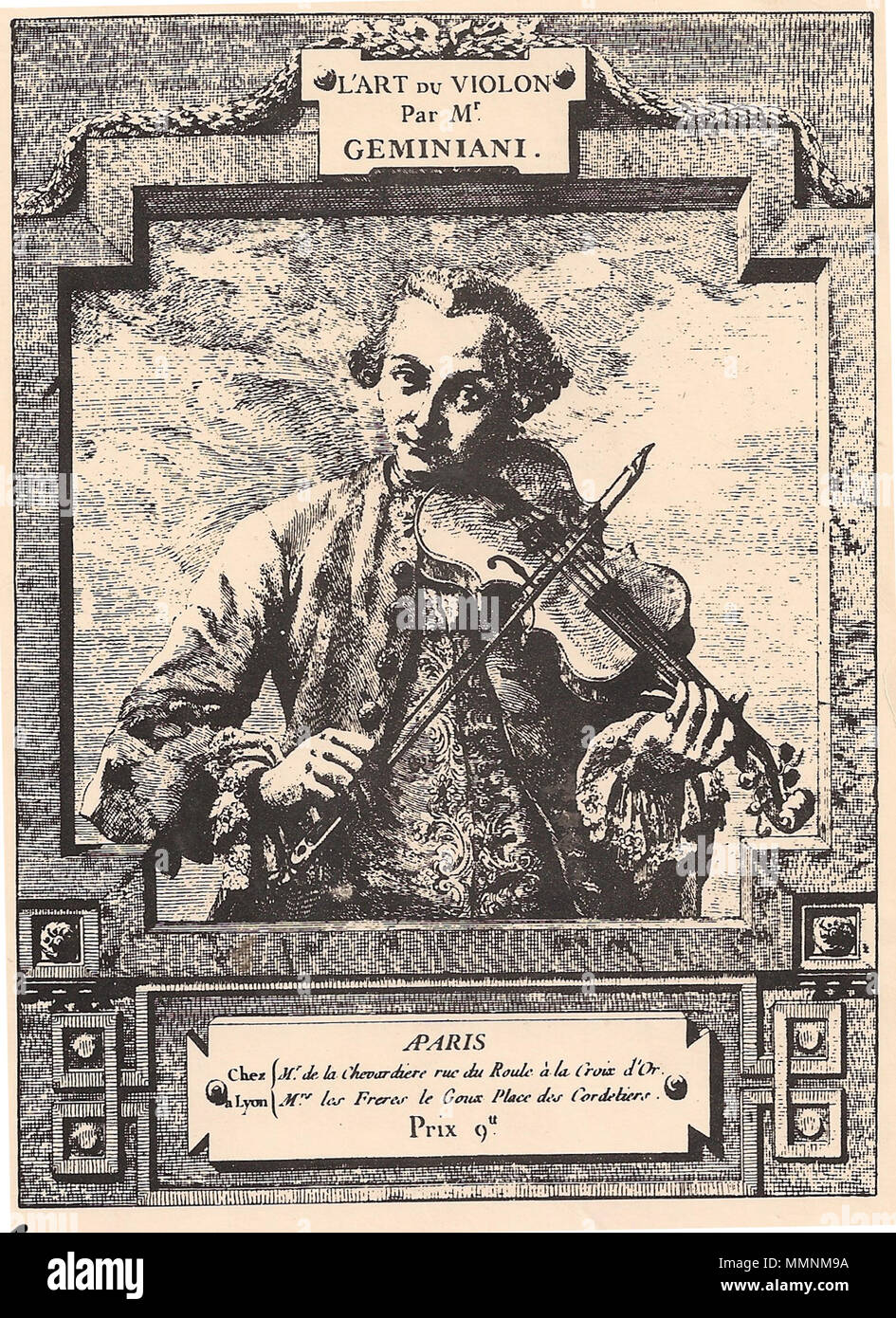 . Italiano: Ritratto di Francesco Geminiani tratto Da'L'Art de jouer Le Violon", 1752 Englisch: Portrait von Francesco Geminiani aus "L'art de jouer Le Violon", Paris, 1752. 1752. Francesco Geminiani 1752 Stockfoto