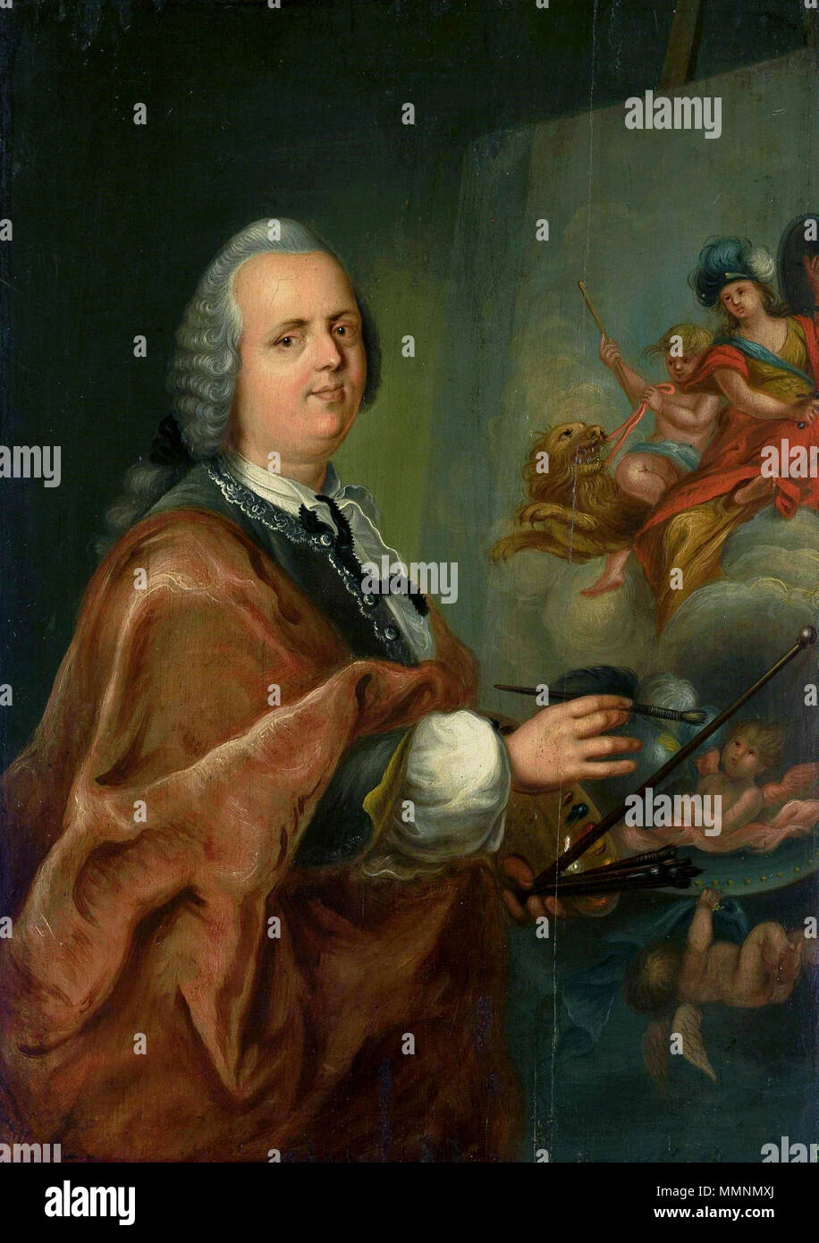 Selbstportrait an der Arbeit.. 1760. Werner Selbstporträt bei der Arbeit Stockfoto