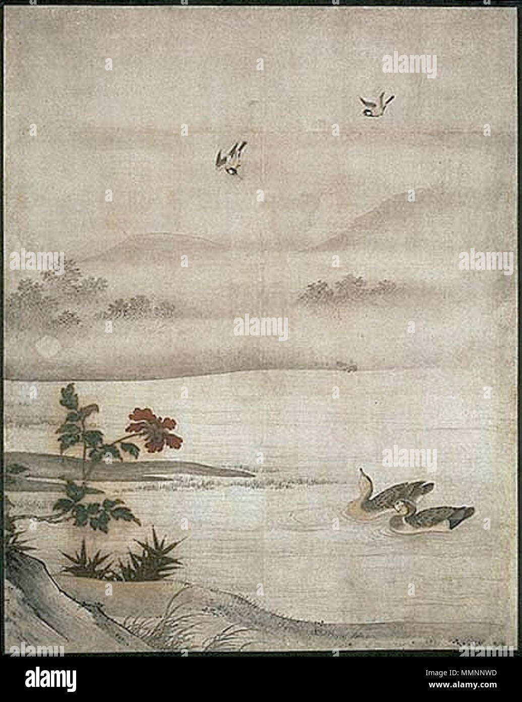 . Englisch: Kan+? Motonobu: Blumen und Vögel des Four Seasons, 1513, 139 x 170 cm. Daisen-in, Daitoku-ji, Kyoto. . 1513. Kano Schule XVI-XVII Jahrhundert KANO - Motonobu-Daisen-in-2 - izq Stockfoto