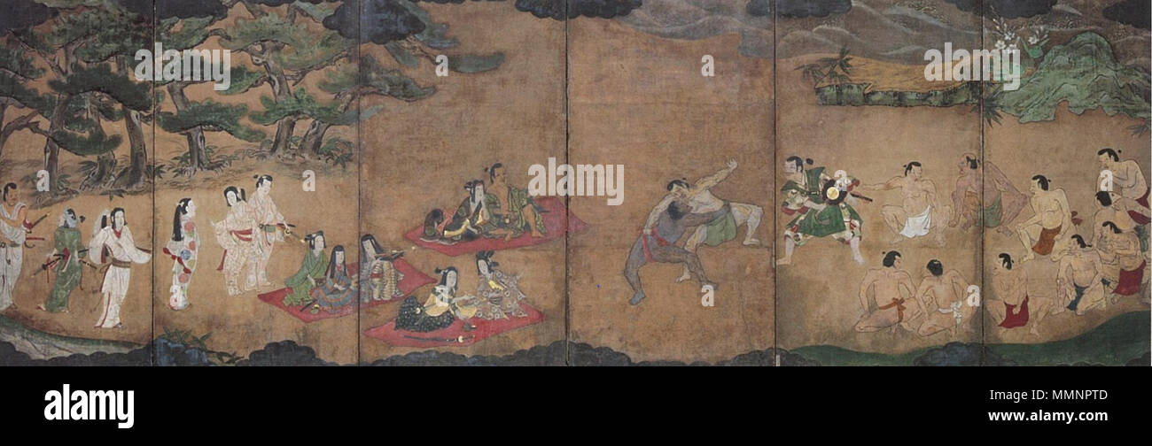 Sumō yūrakuzu byōbu Stockfoto