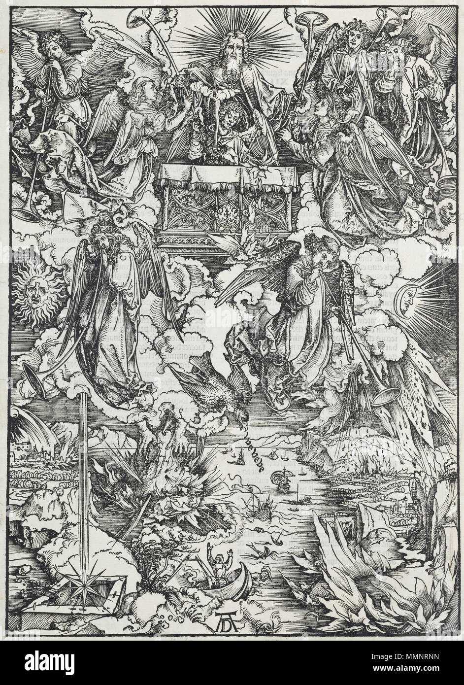 2 08. Albrecht Dürer, Apokalypsa, VI. Sedm Trub, Národní galerie v Praze Stockfoto