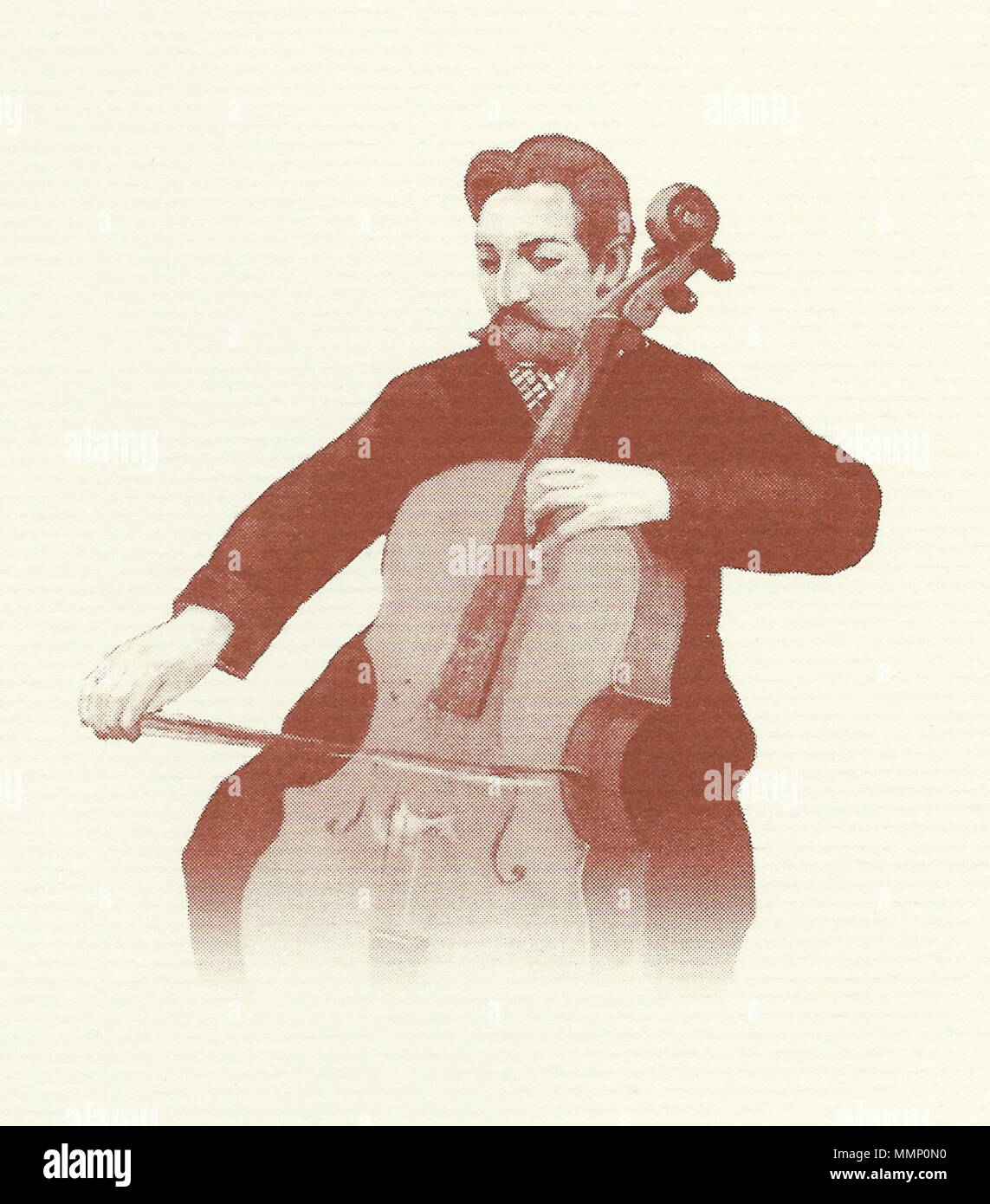 . Englisch: auf dem berühmten Gemälde von Paul Gauguin" der Cellist (Hochformat Upaupa Schneklud)", 1894. . 1. Juli 1995. Adam Wettbewerb logo, auf das berühmte Gemälde von Paul Gauguin" der Cellist (Upaupa Schneklud Portrait)", 1894. 26 Adam International Cello Festival und Wettbewerb logo Stockfoto