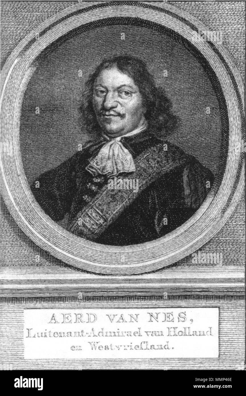 . Nederlands: Ets van admiraal Aert van Nes. Mitte des 18. AerdvanNes Stockfoto