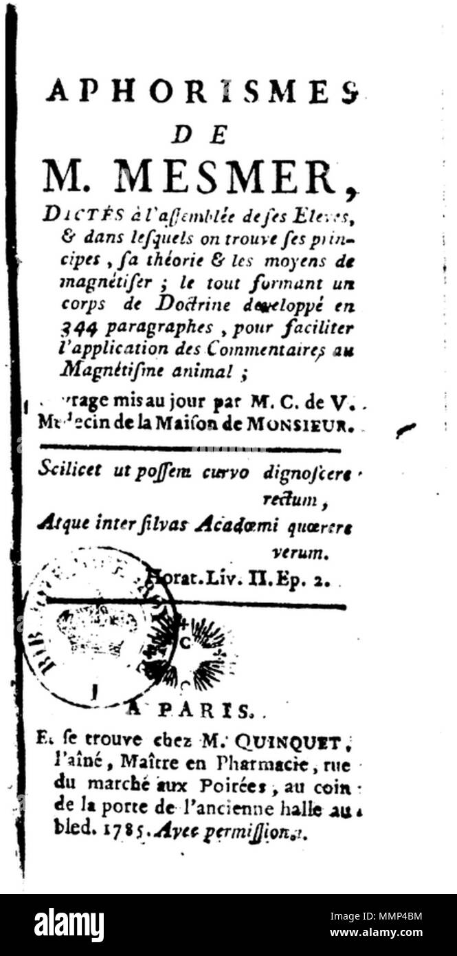 . Português: Mesmer Aforismos Aphorismes de M. Stockfoto