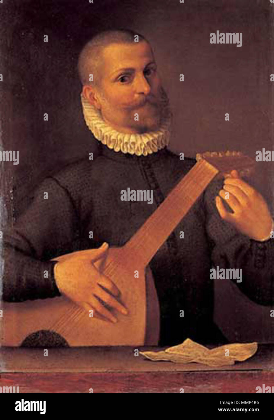 . Portrait des Musikers Orazio Bassani? Porträt eines Lautenisten. ca. 1585-1586. Agostino Carracci, 02. Stockfoto