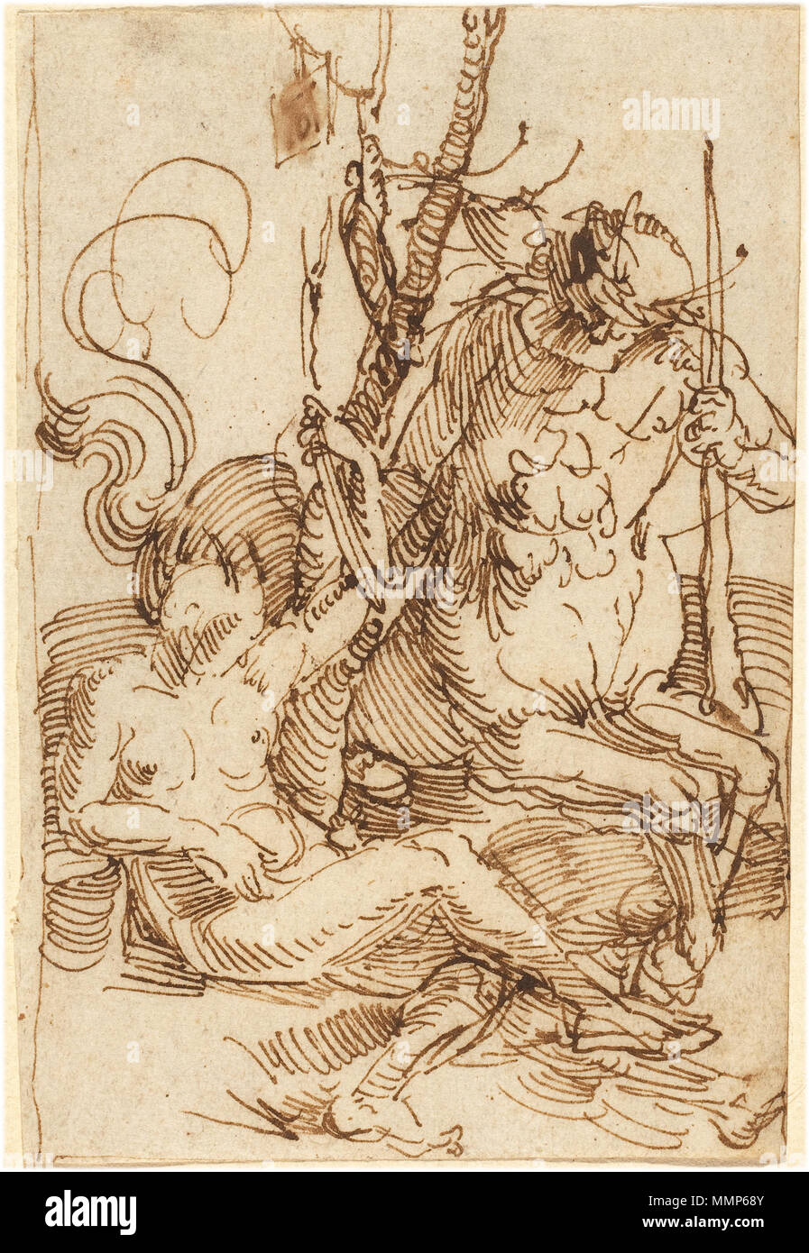 Der Zentaur Familie Zeichnung; Pen und braune Tusche auf Papier; insgesamt: 11 x 7,3 cm (4 5/16 x 2 7/8 in.); Albrecht Dürer - Der Zentaur Familie Stockfoto