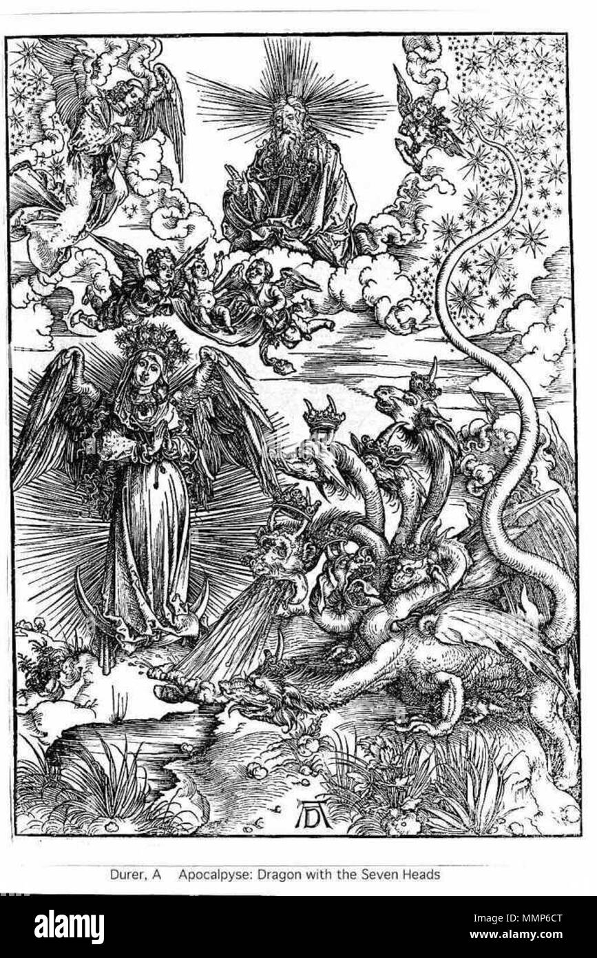 Albrecht Dürer, Apokalypse des Hl. Johannes, der Drache mit den sieben Köpfen Stockfoto