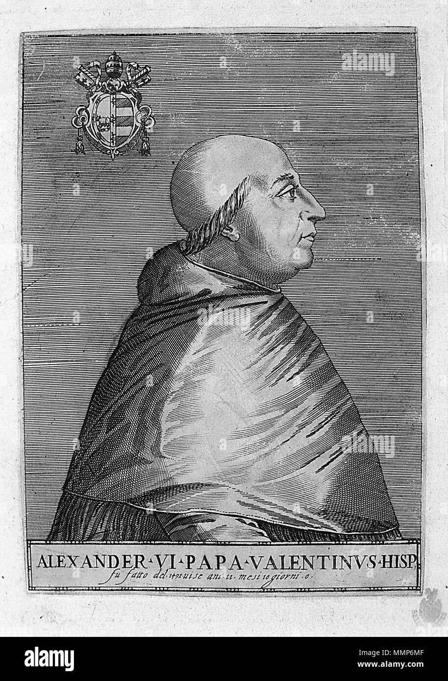 . Español: Alejandro VI (* Játiva, Valencia, 1 de Enero de 1432 - †Roma, 18 de Agosto de 1503) fue Papa nº 214 de la Iglesia Católica. Nach 1492, der BNE datiert sie auf 15xx.. Desconocido [1] Alejandro VI. Stockfoto