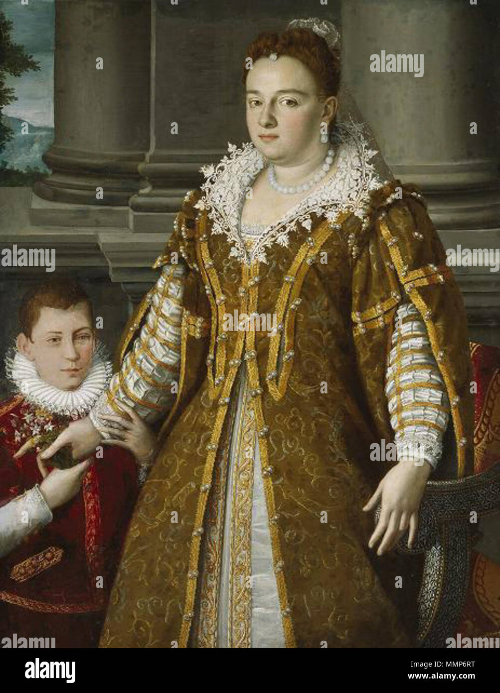 . Englisch: Malerei: Porträt der Großherzogin Bianca Capello de Medici mit ihrem Sohn, von Alessandro Allori. Aktuelle Lage: Dallas Museum für Kunst. zwischen 1580 und 1614. Constable - Bianca Capello (Dallas Museum) Stockfoto