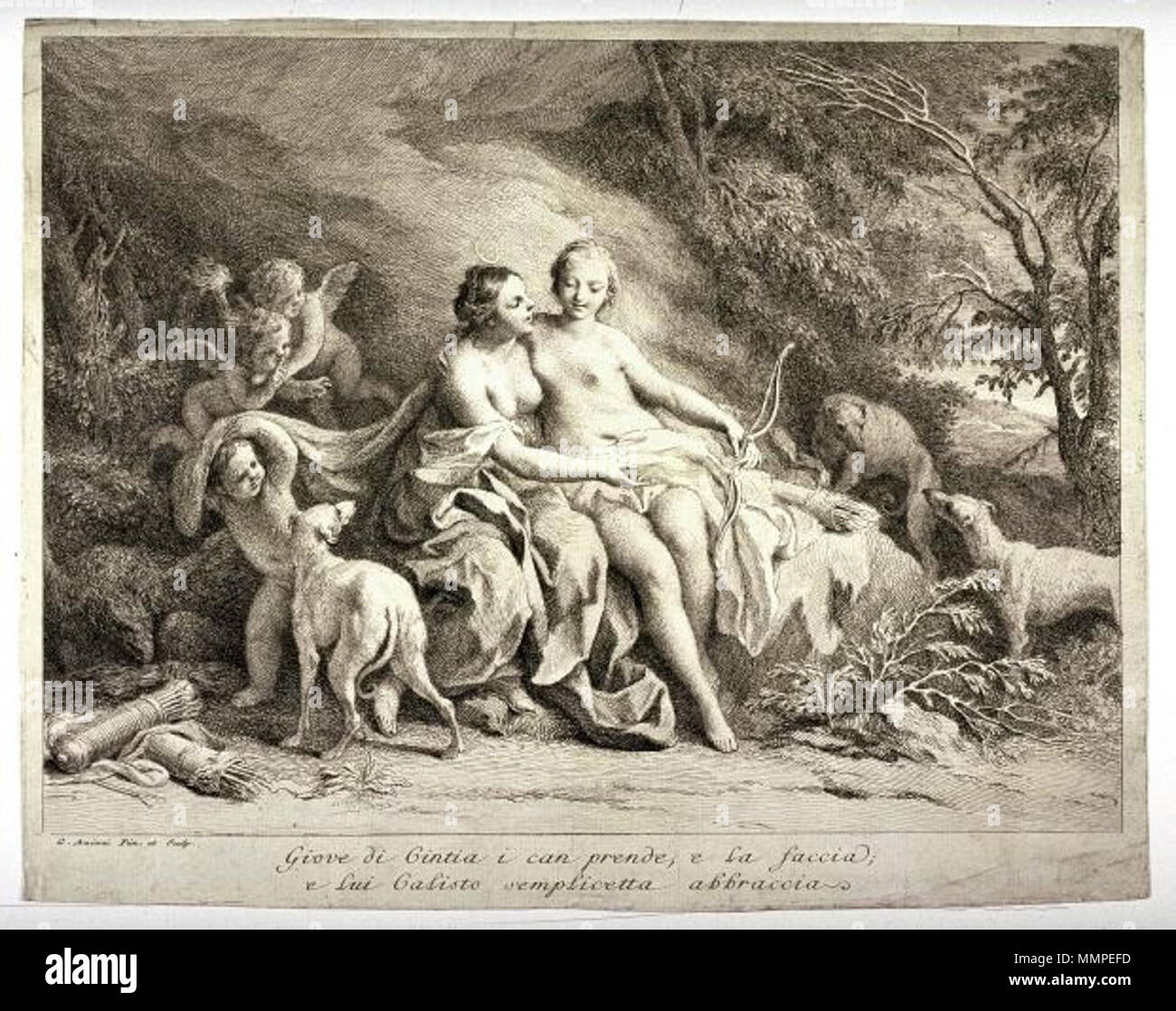 . Italiano: Jacopo Amigoni (1675-1752), Giove e Callisto [Ca. 1740/1750]. (Giove ha Preso l'aspetto di Diana). incisione. Englisch: Jacopo Amigoni (1675-1752), Jupiter und Callisto [Ca. 1740/1750]. (Jupiter wird unter dem Deckmantel der Diana). Gravur. . Zwischen 1740 und 1750. Jacopo Amigoni (1682-1752) Alternative Namen Santiago Amiconi, Giacomo Amiconi Beschreibung italienischer Maler Geburtsdatum / Tod 1682 1752 Ort der Geburt / Todes Neapel Madrid Arbeiten Ort Venedig, Süd Deutschland, England (1730-1739), Madrid (seit 1747) Kontrolle: Q 380897 30333378 ISNI VIAF:?:? 000 Stockfoto