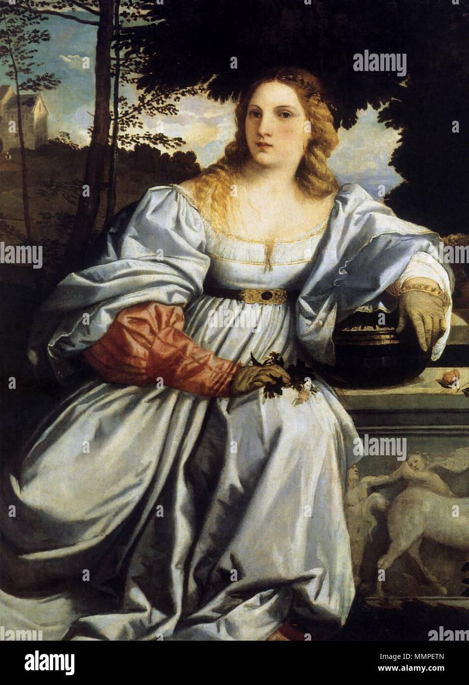 Englisch: Sakrale und profane Liebe (Detail). 1514. Amor amor Sacro e Profano 02. Stockfoto