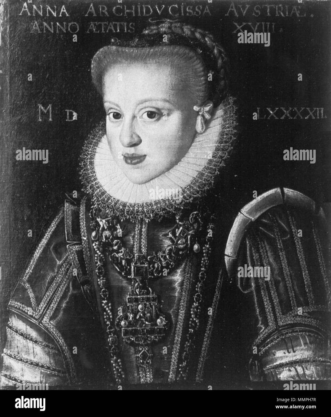 Englisch: Portrait von erzherzogin Anna von Habsburg. Polski: Portret arcyksi??nej Anny Habsbur? Ankio. 1592. Anna Austriaczka Stockfoto