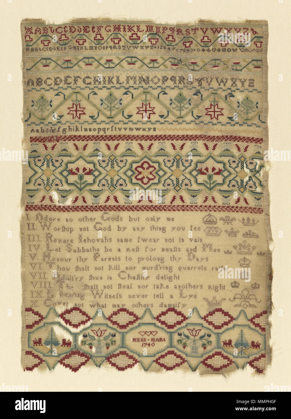 Sampler. 1740. Anne Hart-Sampler - Google Kunst Projekt Stockfoto