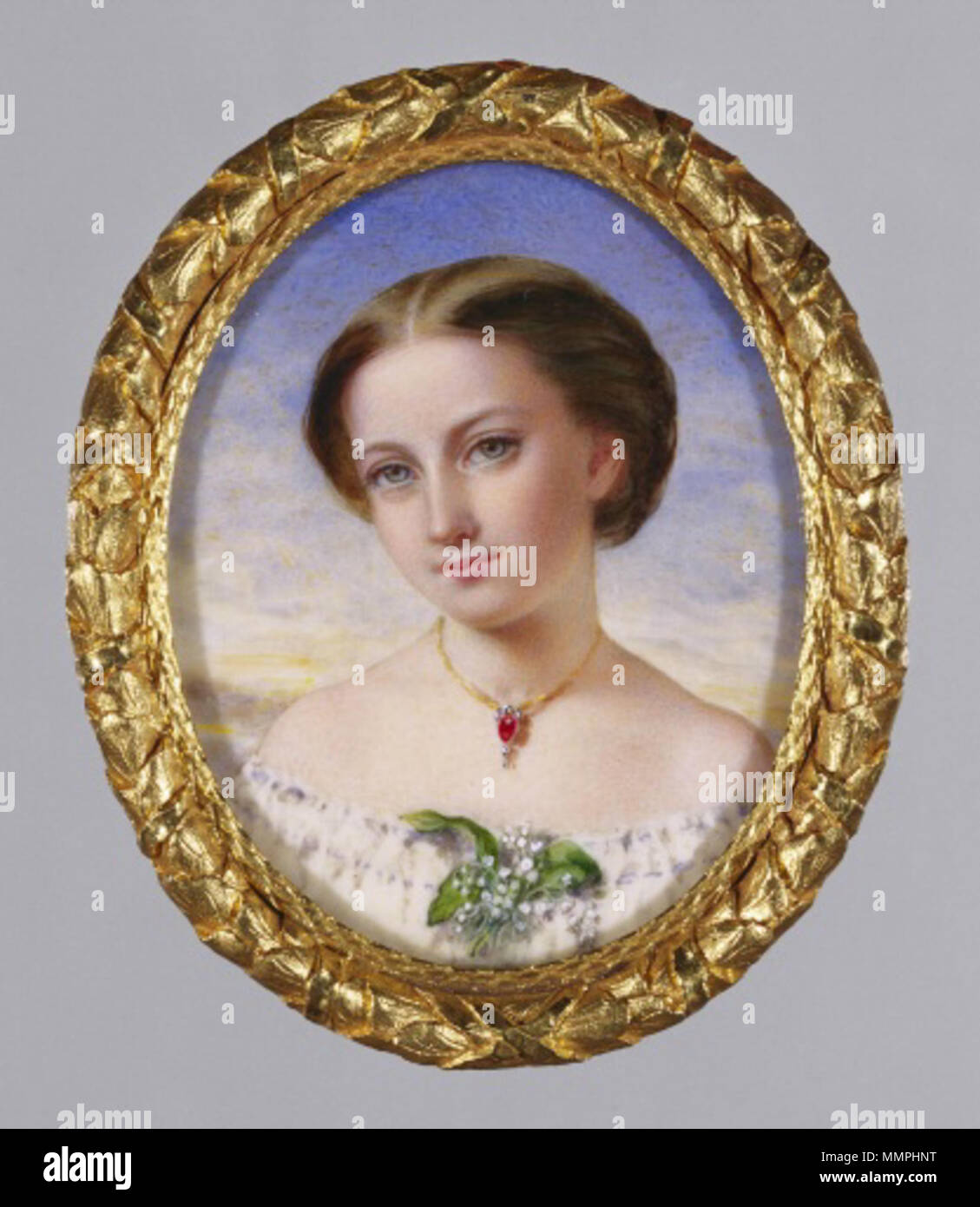 . Englisch: Annie Dixon Porträt der Prinzessin Helena. - Annie Dixon (1817 - 1901) war ein aus dem 19. Jahrhundert Englisch miniatur Portrait Maler. Ab 1859 war sie für zahlreiche Königliche Porträts von Königin Victoria in Auftrag gegeben. 1859-1873 ish gemacht. 2. Januar 1865. Annie Annie Dixon Dixon Porträt der Prinzessin Helena Stockfoto