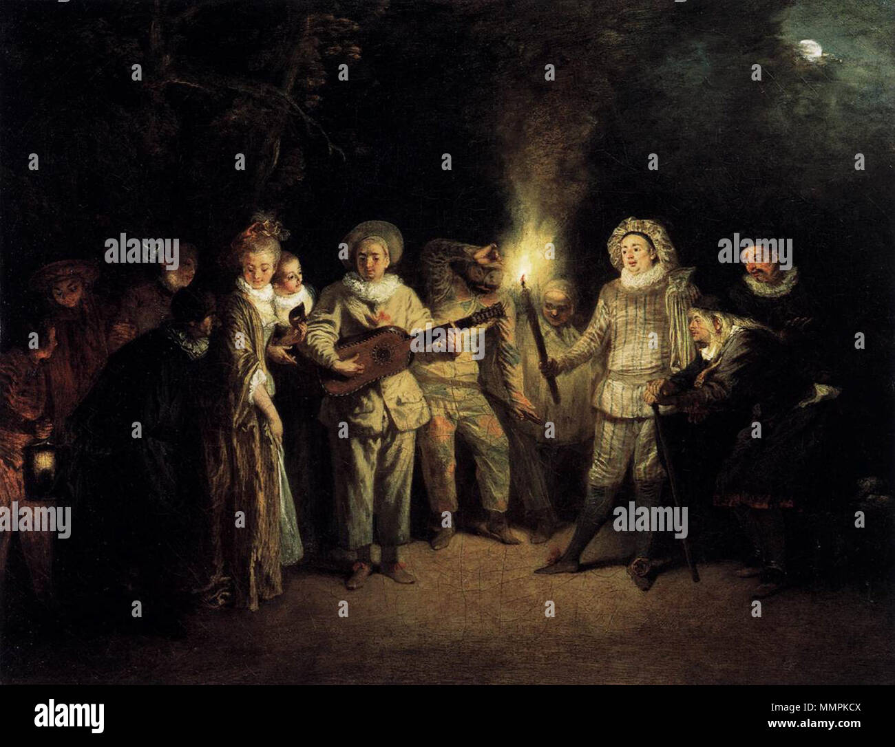 Die italienische Komödie. ca. 1716. Antoine Watteau - Der italienische Komödie - WGA 25443 Stockfoto