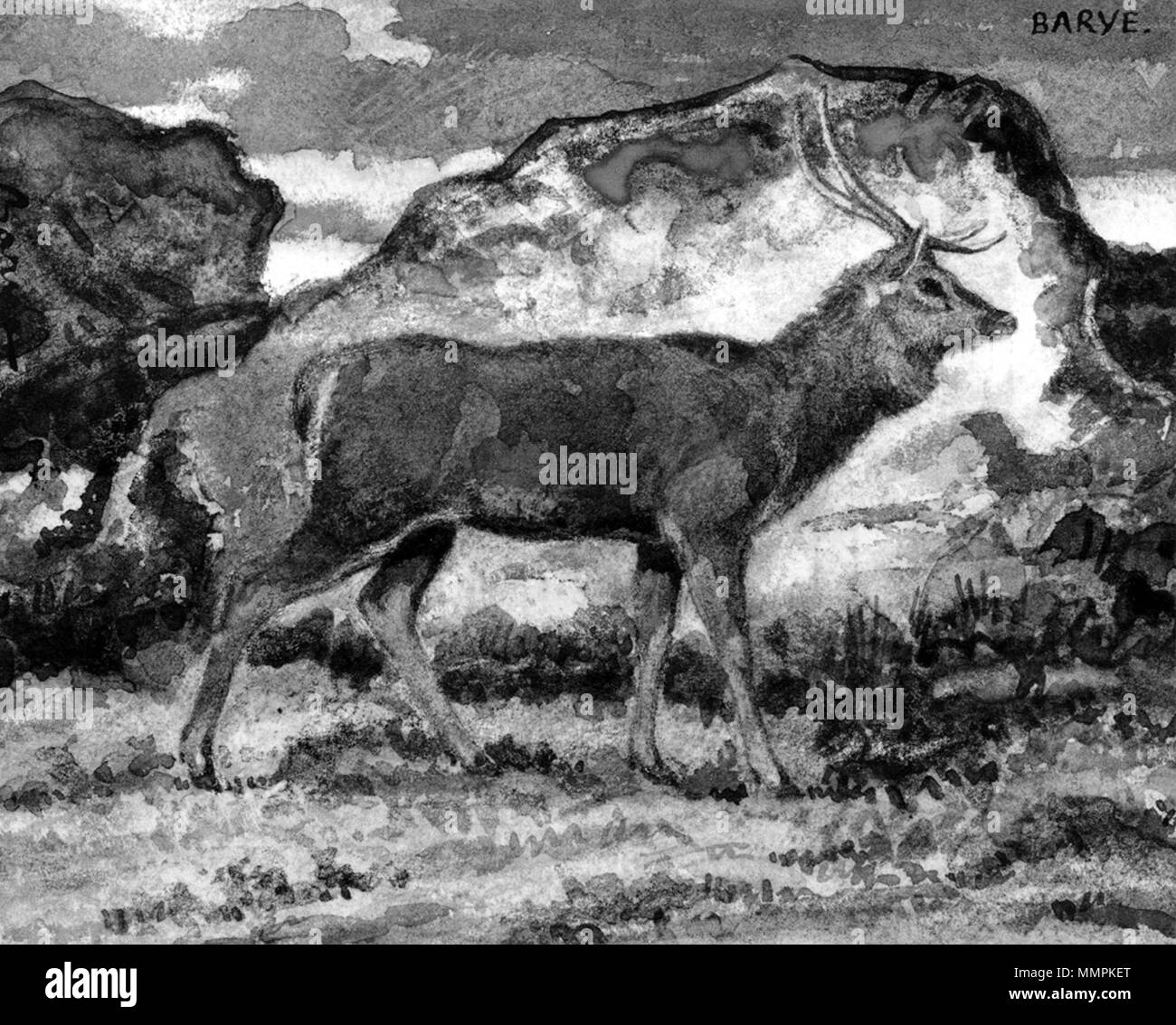 37.811 Antoine-Louis Barye (Französisch, 1796-1875). 'Deer-Walking", aus dem 19. Jahrhundert. Aquarell über Graphit underdrawing auf leicht strukturierte, mäßig dick, Creme webte Papier. Walters Art Museum (37.811): Erworben durch William T. Walters. Antoine-Louis Barye-Deer Walking - Walters 37811 Stockfoto 37.811 Antoine-Louis Barye (Französisch, 1796-1875). 'Deer-Walking", aus dem 19. Jahrhundert. Aquarell über Graphit underdrawing auf leicht strukturierte, mäßig dick, Creme webte Papier. Walters Art Museum (37.811): Erworben durch William T. Walters. Antoine-Louis Barye-Deer Walking - Walters 37811 Stockfoto