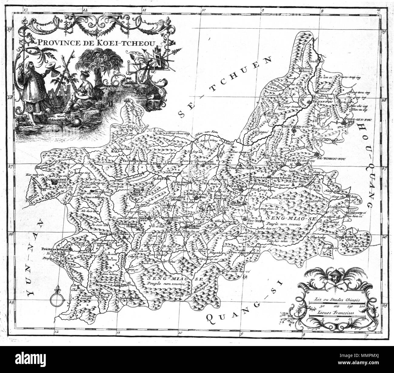 . Français: Nouvel Atlas de la Chine, de la Tartarie chinoise, et du Thibet, La Haye 1737. Provinz de Koei Tcheou. . 1737. Jean Baptiste Bourguignon d'Anville (1697 - 1782) Beschreibung der französische Geograph und Kartograph Geburtsdatum / Tod 11. Juli 1697 vom 28. Januar 1782 Ort der Geburt / Todes Paris Paris arbeiten Standort Paris Aufsicht: Q 733907 VIAF:?:? ISNI 7472342 0000 0001 2119 4359 80126318 LCCN:?n NLA:?? 117662046 35007441 GND: WorldCat Anville Nouvel Atlas de la Chine - Seite 53 Koei tcheou Stockfoto