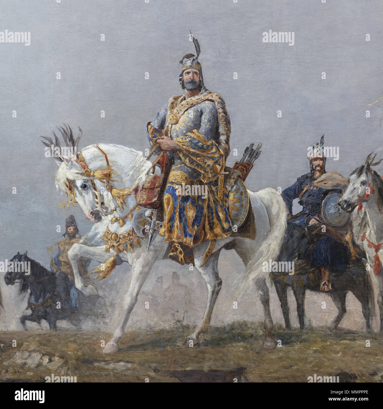 . Auszug aus berühmten Thrashers in der Malerei Feszty, der Ungarischen Eroberung, in Ópusztaszer National Memorial Park, Ungarn Maler: Árpád Feszty (Dezember 24, 1856 - Juni 1, 1914) Ankunft der Ungarn ausgestellt. 1. Januar 2010, 13:27 (UTC). Auf Feszty Panorama Arpad Stockfoto