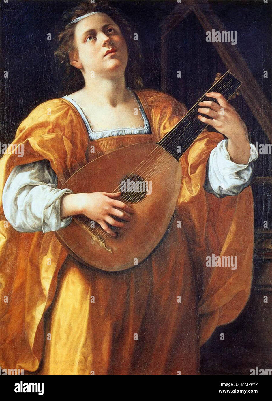 St. Cecilia spielen eine Laute. ca. 1616. Artemisia Gentileschi-St Cecilia spielen eine Laute - WGA 08561 Stockfoto