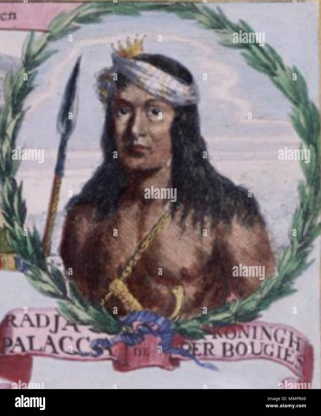 . Englisch: Bugis Prinz Arung Palakka, in der 1669 die Malerei die Eroberung von makassar von Romeyn de Hooghe Arung Palakka - Die Eroberung von Makassar Stockfoto