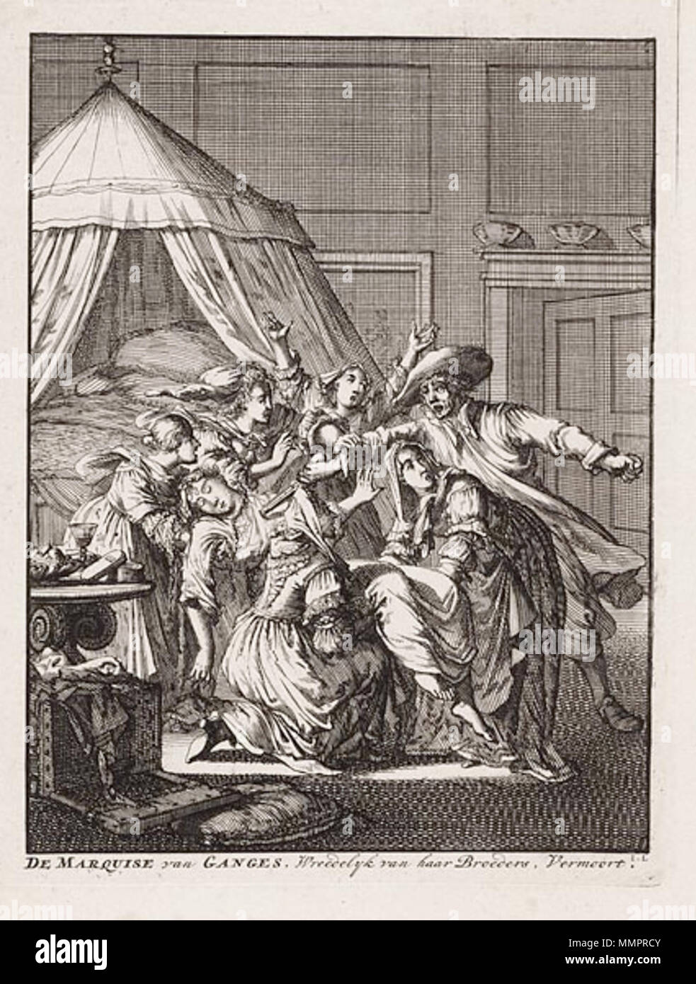 . Englisch: De Marquise van Ganges, Radierung von Jan Luyken. Ermordung des Masquise de Ganges in 1667 Stockfoto
