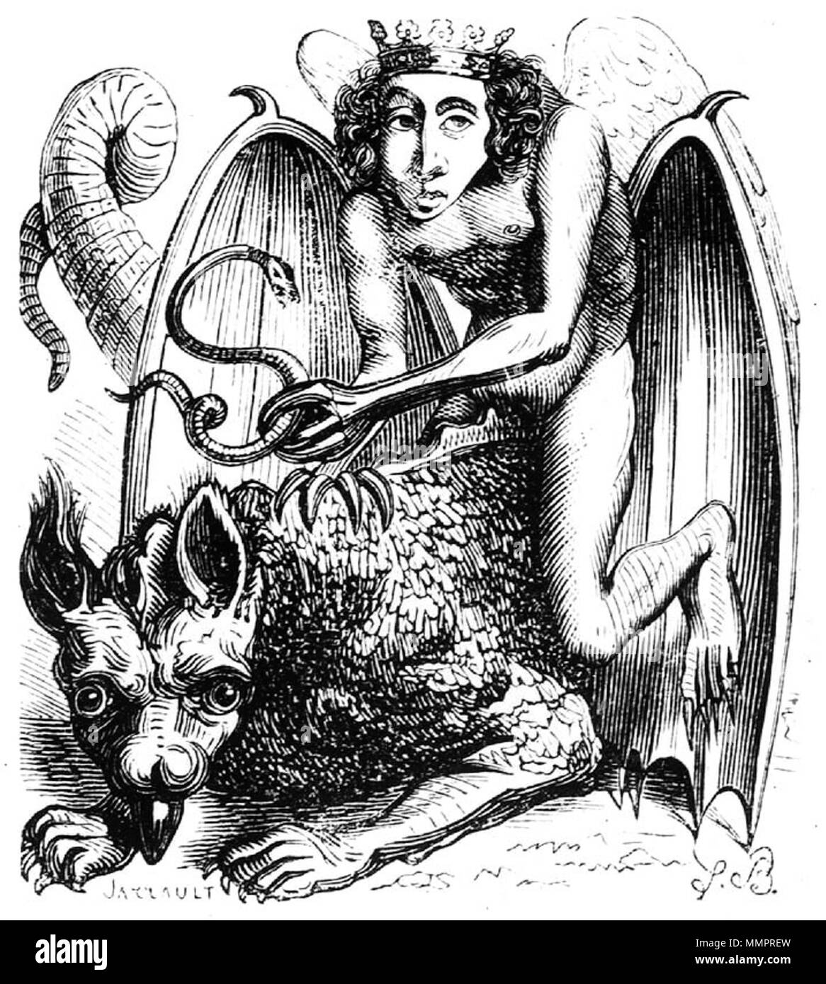 . Englisch: Astaroth, Fürst der Hölle, von J.A.S. Collin de Plancy, Wörterbuch Infernal. Ursprüngliche Abbildung von Louis Breton, gestochen von M. Jarrault. . 1863. M. Jarrault Astaroth Stockfoto