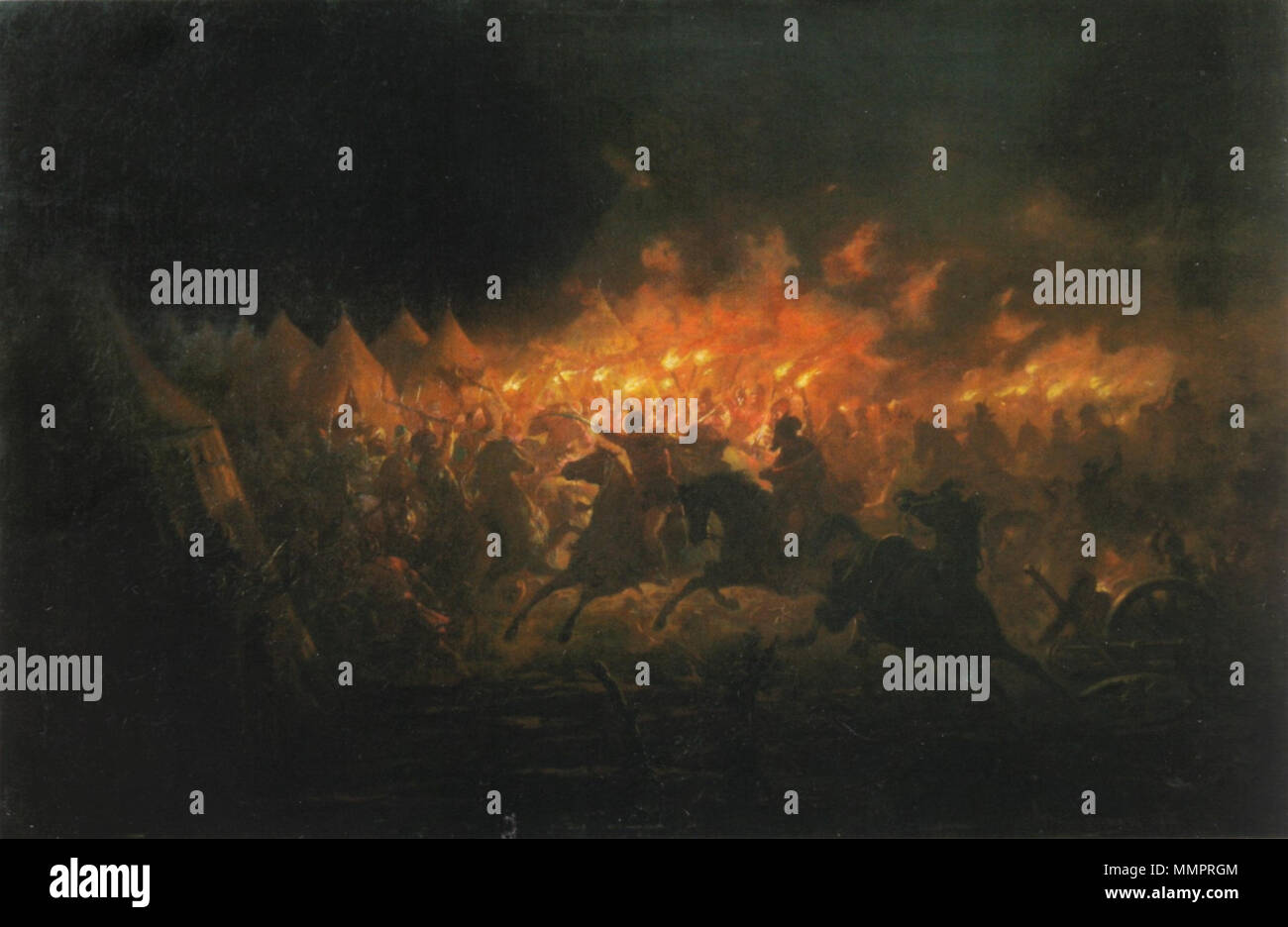 . العربية: المعركة بالمشاعل لوحة' 'المناوشة الليلية بين الجيش ، العثماني والفلاخي ثيودور آمان بريشة ،''. English: Vlads nächtlicher Angriff auf das türkische Hauptlager; Illustr. von Theodor Aman, 19. Jahrhundert. Englisch: Die Schlacht mit Fackeln durch rumänische Maler Theodor Aman. Es zeigt die die Nacht Angriff von Târgovişte, einem Gefecht zwischen den Truppen von Vlad III Impaler der Walachei und Mehmed II. das Osmanische Reich am Donnerstag, dem 17. Juni 1462 gekämpft. Français: 17 juin: Vlad l'attaque Empaleur le Camp turc par Überraschung Dans la nuit, Toile de Theodor Aman. Italiano: La Battaglia con le auf Stockfoto