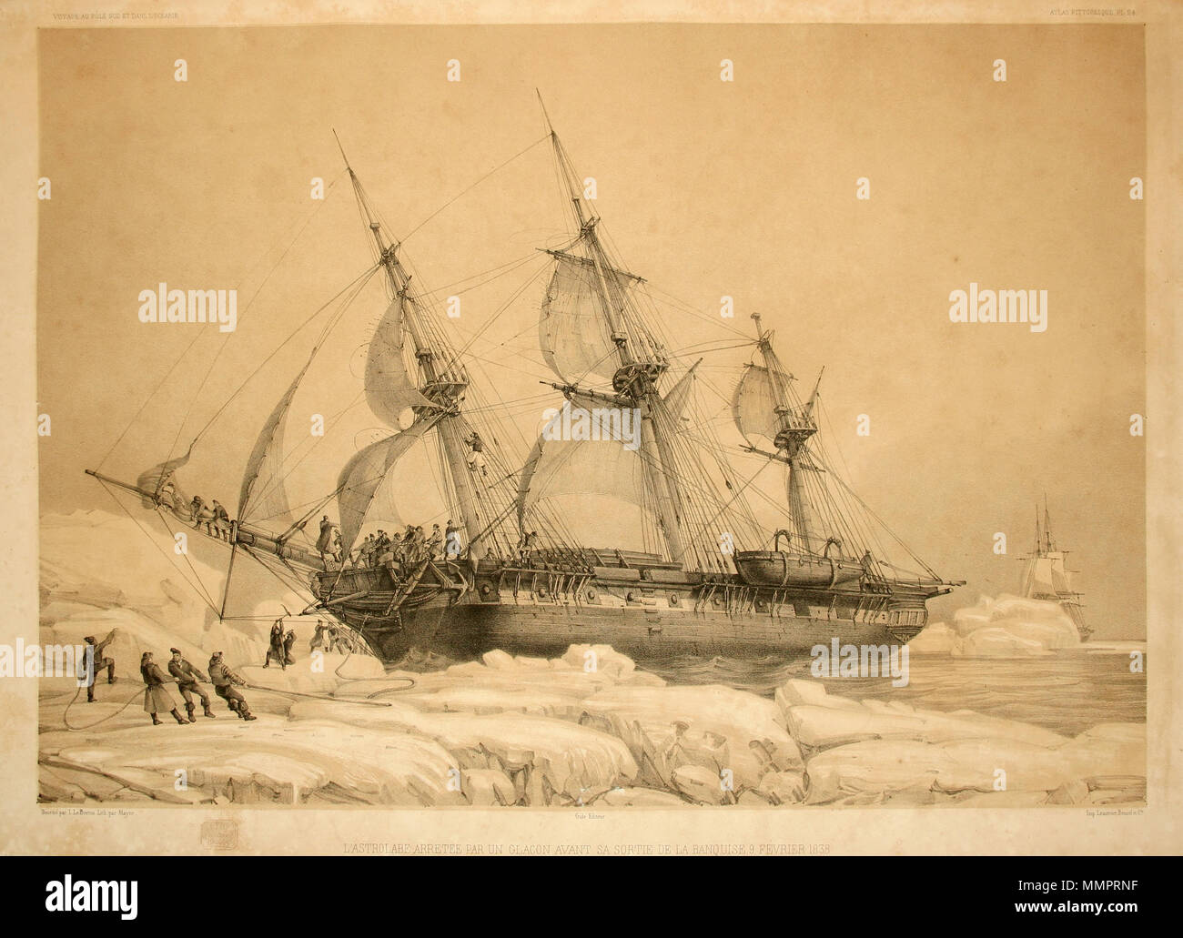 . L'Astrolabe àrrétée par un glaçon Le 9 février 1838. Atlas pittoresque, planche 24. 1846. Louis Le Breton (1818-1866) Alternative Namen Louis Lebreton Beschreibung französischen Graveurs, Lithograph und Maler Geburtsdatum / Tod 1818 1866 Ort der Geburt / Todes Douarnenez Douarnenez Authority control: Q 361970 VIAF:?:? ISNI 34729948 0000 0001 0779 5879 94100853 LCCN:?n NLA:?? 1036238946 35661088 GND: WorldCat Atlas pittoresque PL024 Stockfoto