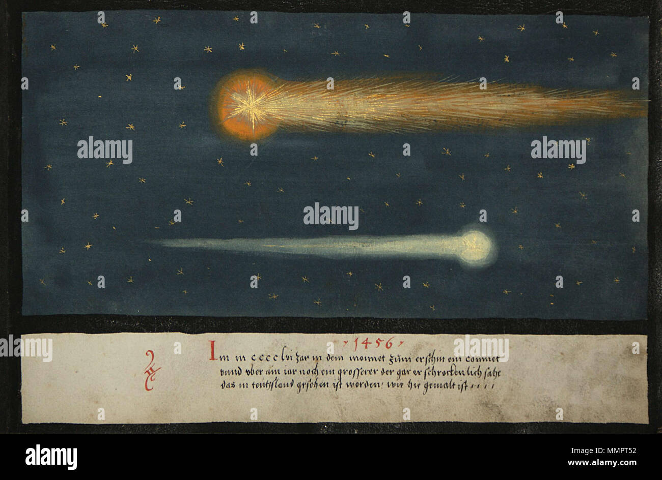 . Augsburger Wunderzeichenbuch, Folio 70 (Comet, 1456, 1457). ca. 1552. Unbekannte Augsburger Wunderzeichenbuch, Folio 70 Stockfoto