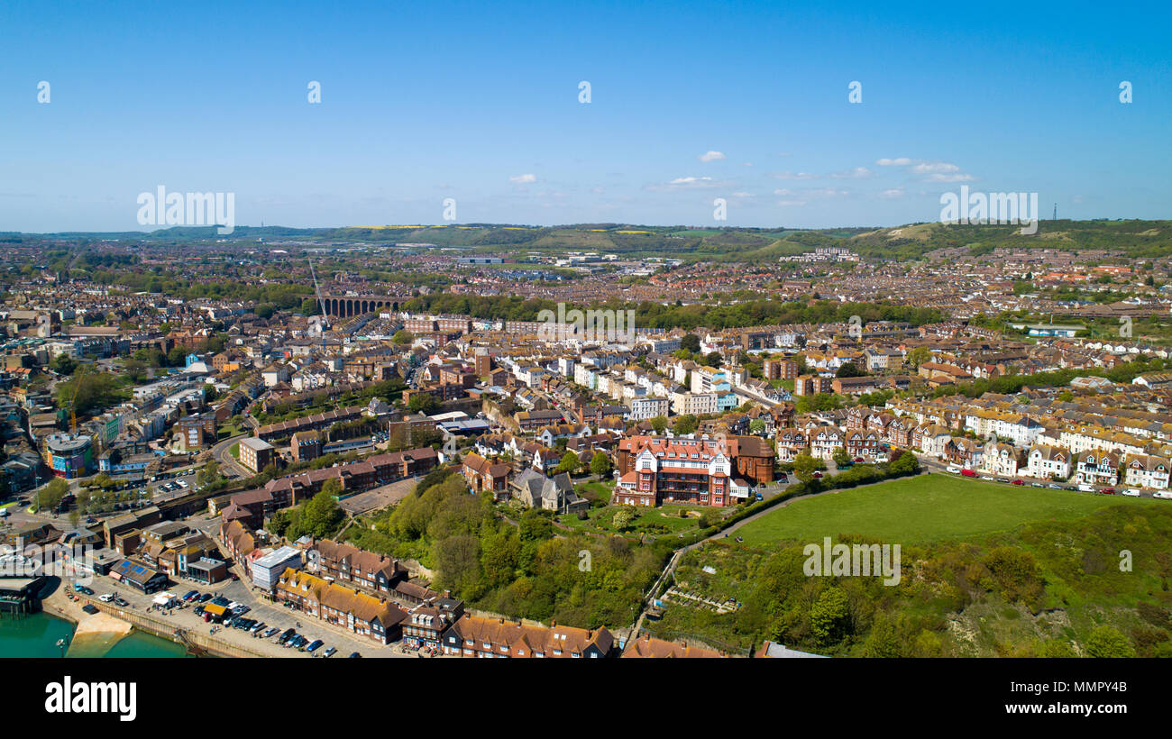 Luftaufnahmen der Stadt Folkestone, Kent, England Stockfoto