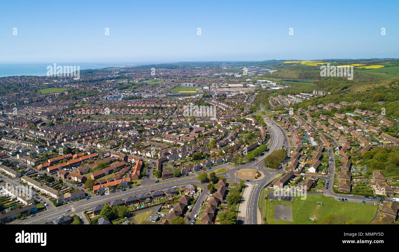 Luftaufnahmen der Stadt Folkestone, Kent, England Stockfoto