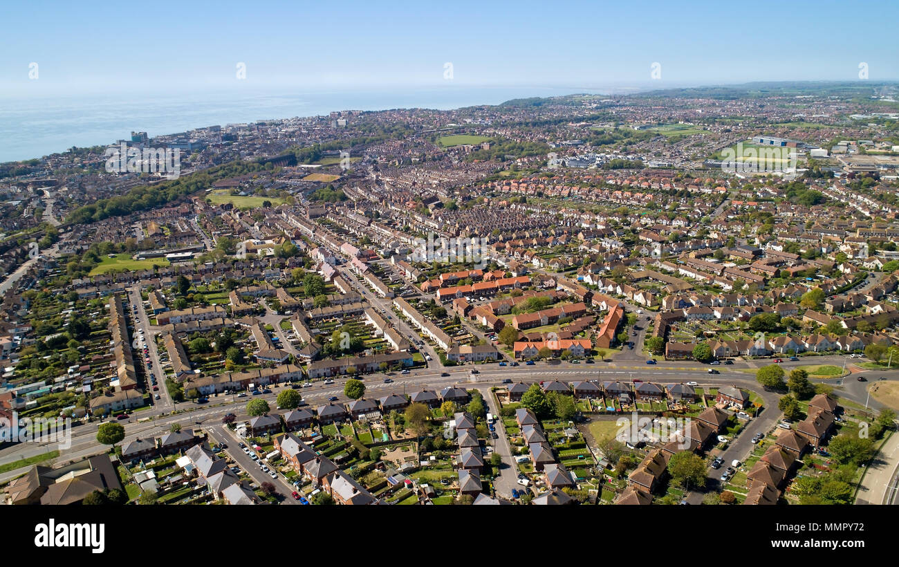 Luftaufnahmen der Stadt Folkestone, Kent, England Stockfoto