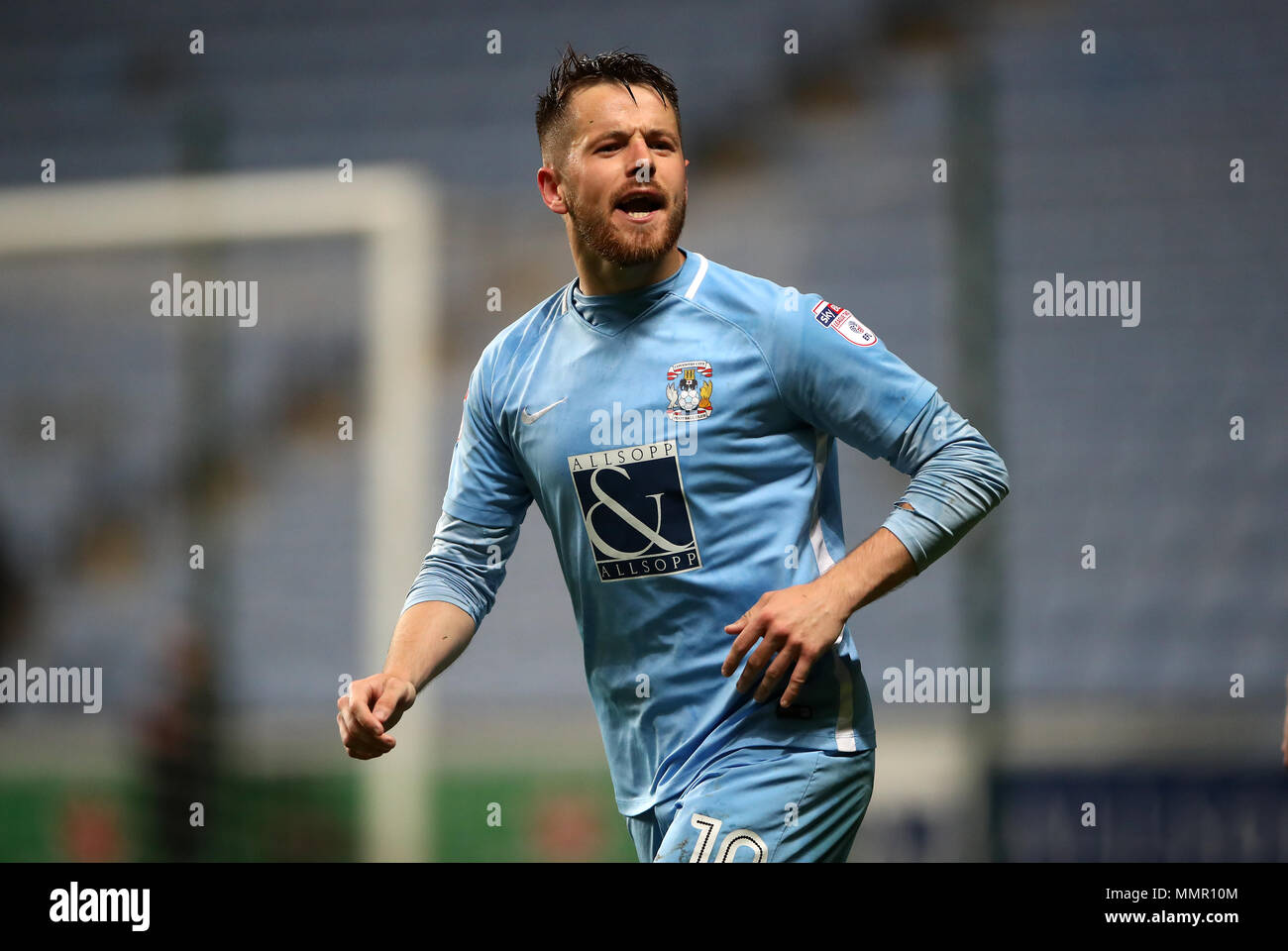 Von Coventry City Marc McNulty feiert ersten Ziel seiner Seite des Spiels zählen während der Sky Bet League Zwei Entscheidungsspiel in der Ricoh Arena in Coventry. Stockfoto