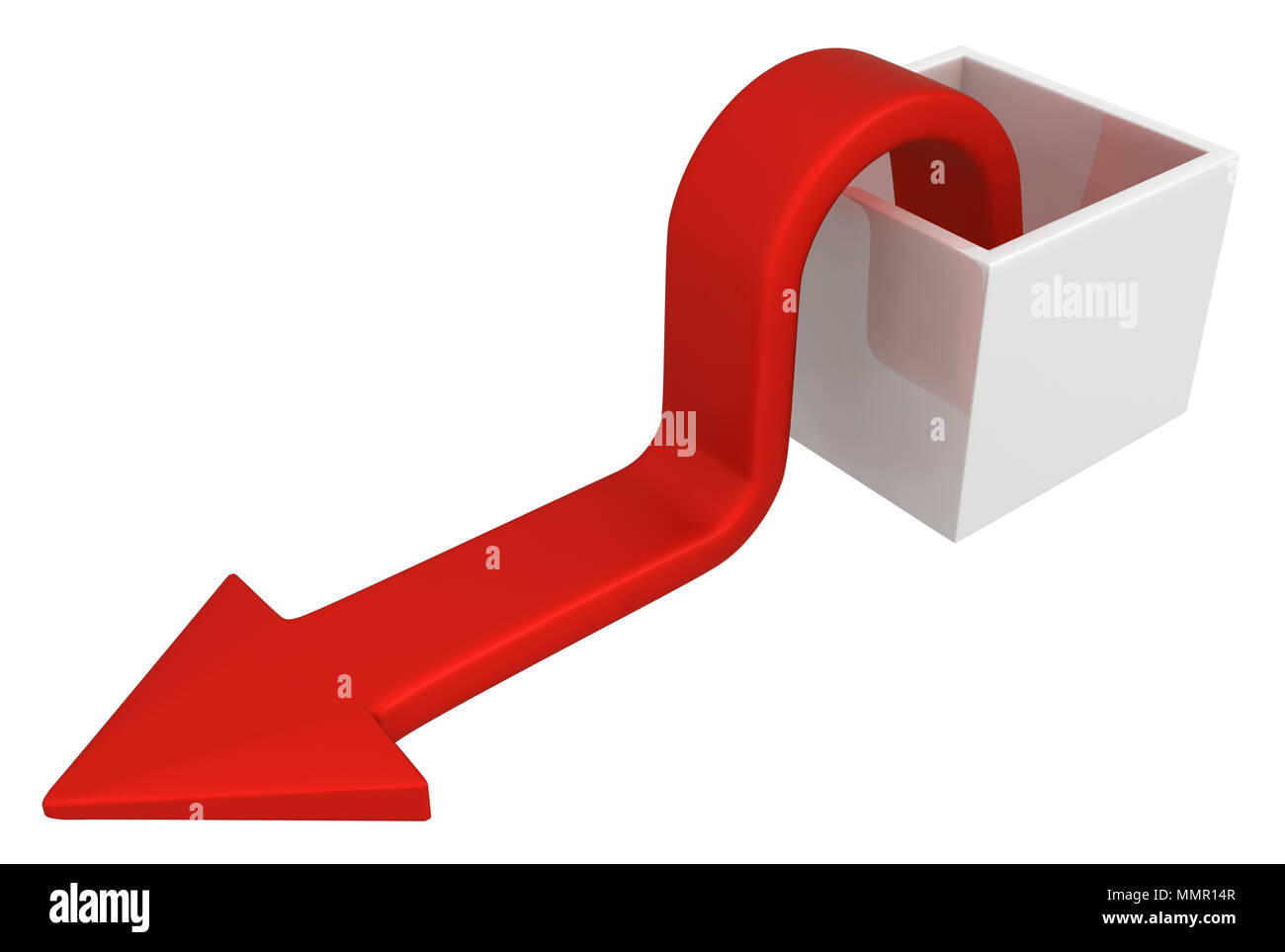 Roter Pfeil splitting arm Symbol, 3D-Illustration, Vertikal, isoliert, über Weiß Stockfoto