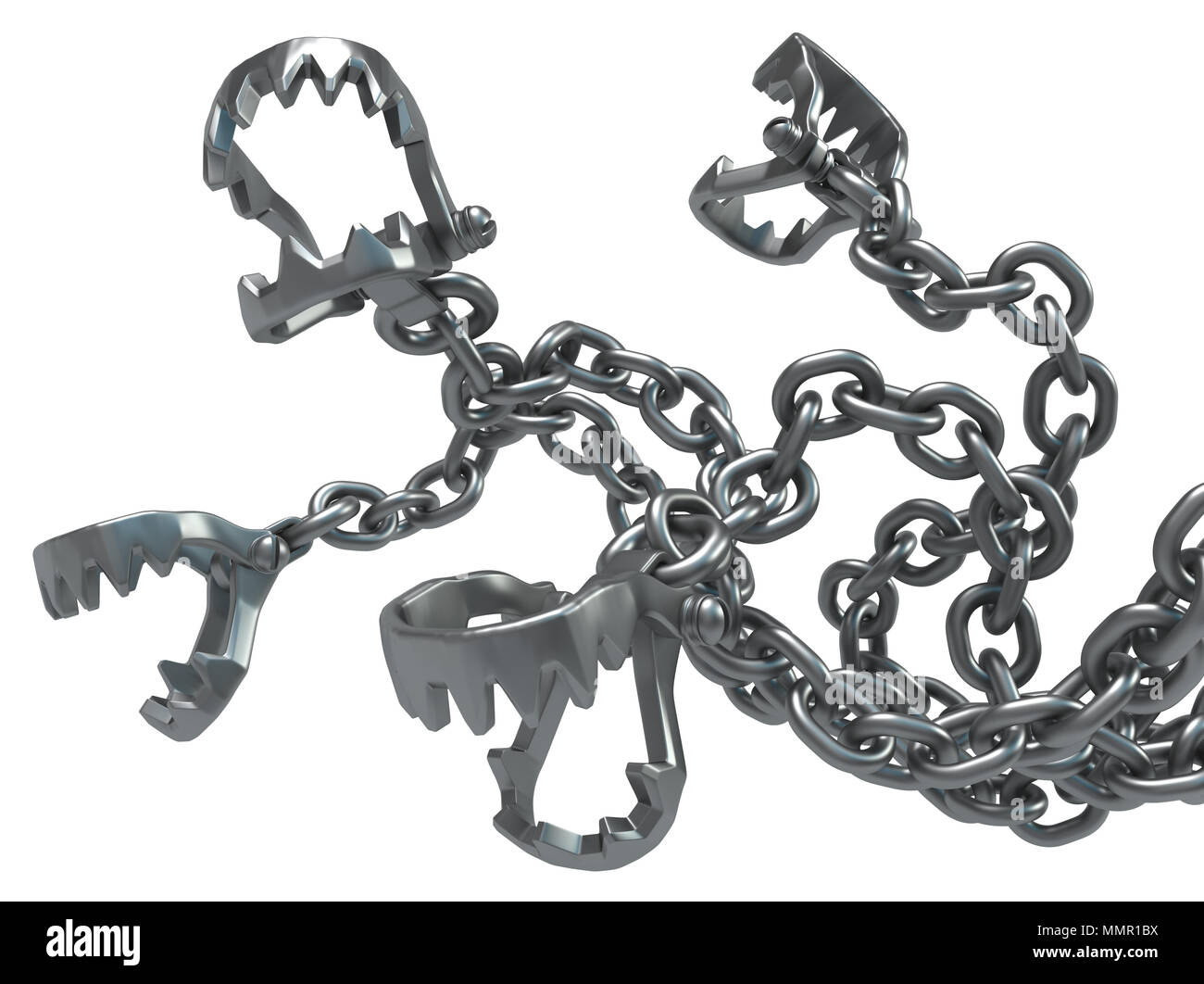 Metall Kette Backen klemmen, Dark Metal 3D-Illustration, isoliert, horizontal, über Weiß Stockfoto