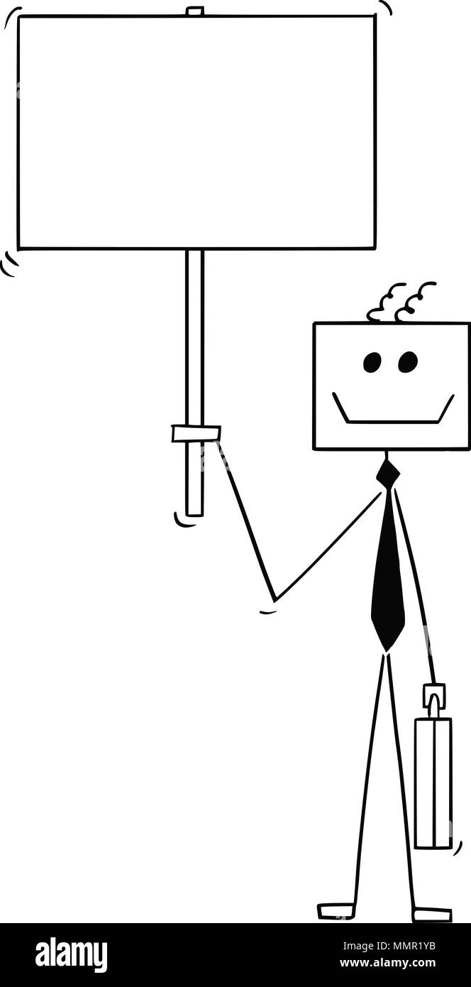 Cartoon von Roboter oder Roboter Geschäftsmann Holding leer Zeichen Stock Vektor
