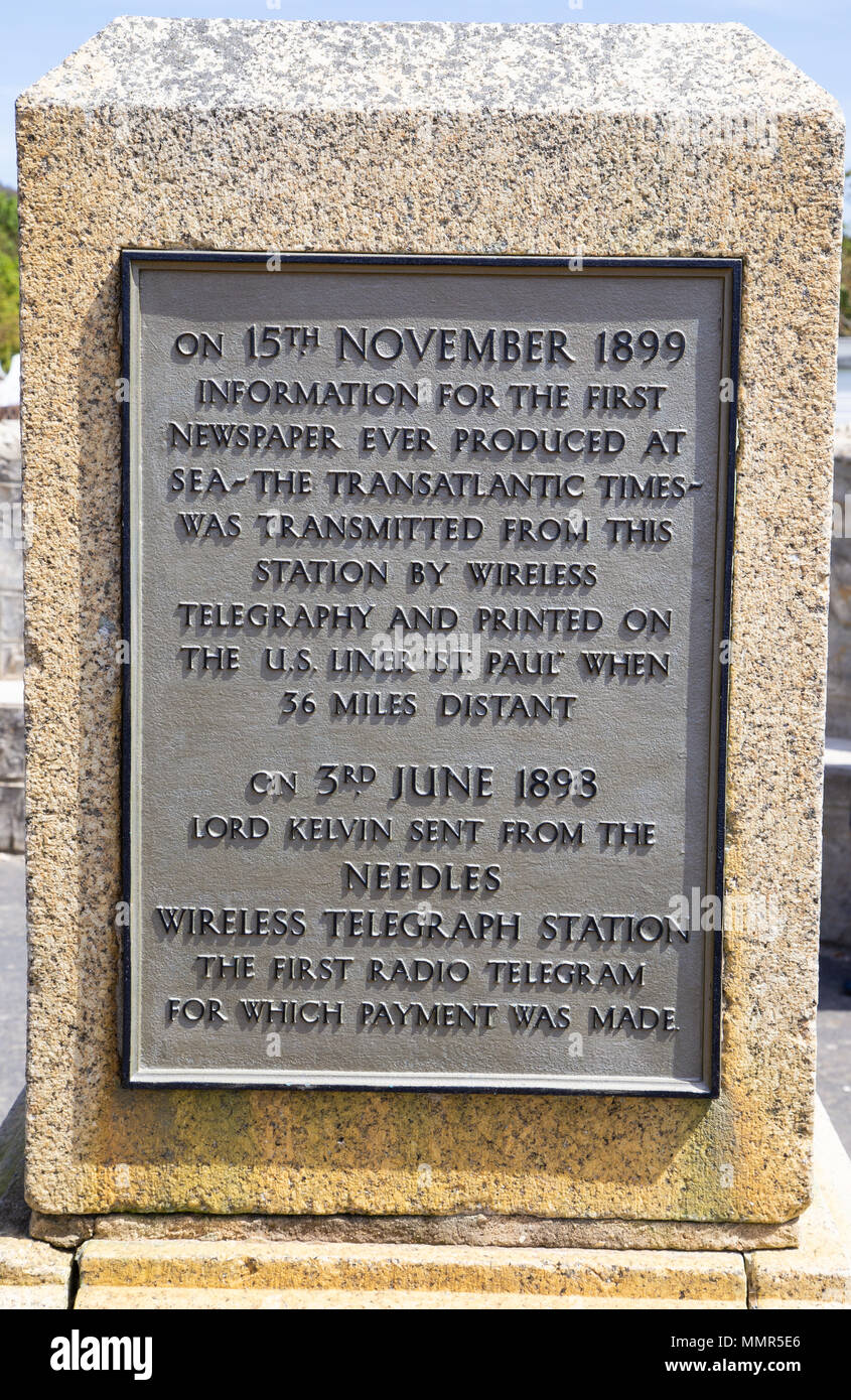 Wireless Telegraph Station Denkmal an den Nadeln Isle of Wight Stockfoto
