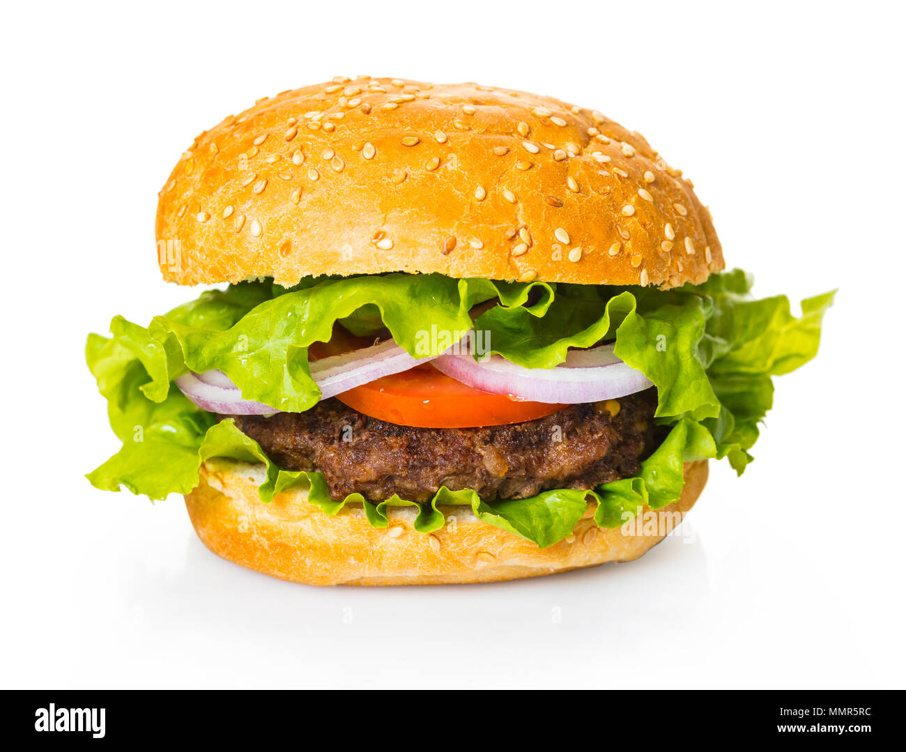 Fast food, frische Burger auf weißem Hintergrund isoliert Stockfoto