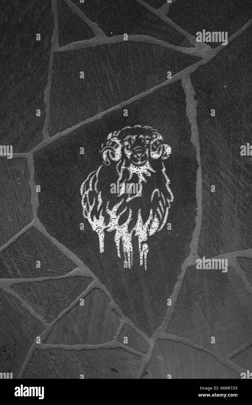 Die Abbildung eines Ram, Symbol und Markenzeichen der Familie Brauerei Foroya Bjor, bordoy Klaksvik, Island, Färöer Inseln Stockfoto
