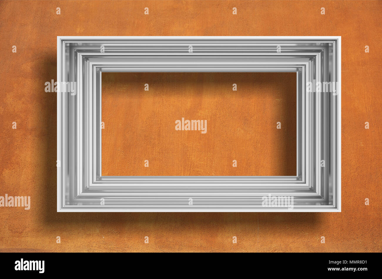 Rahmen silber auf orange texturierte Wand Hintergrund mit Kopie Platz für Text isoliert, 3 Abbildung d Stockfoto