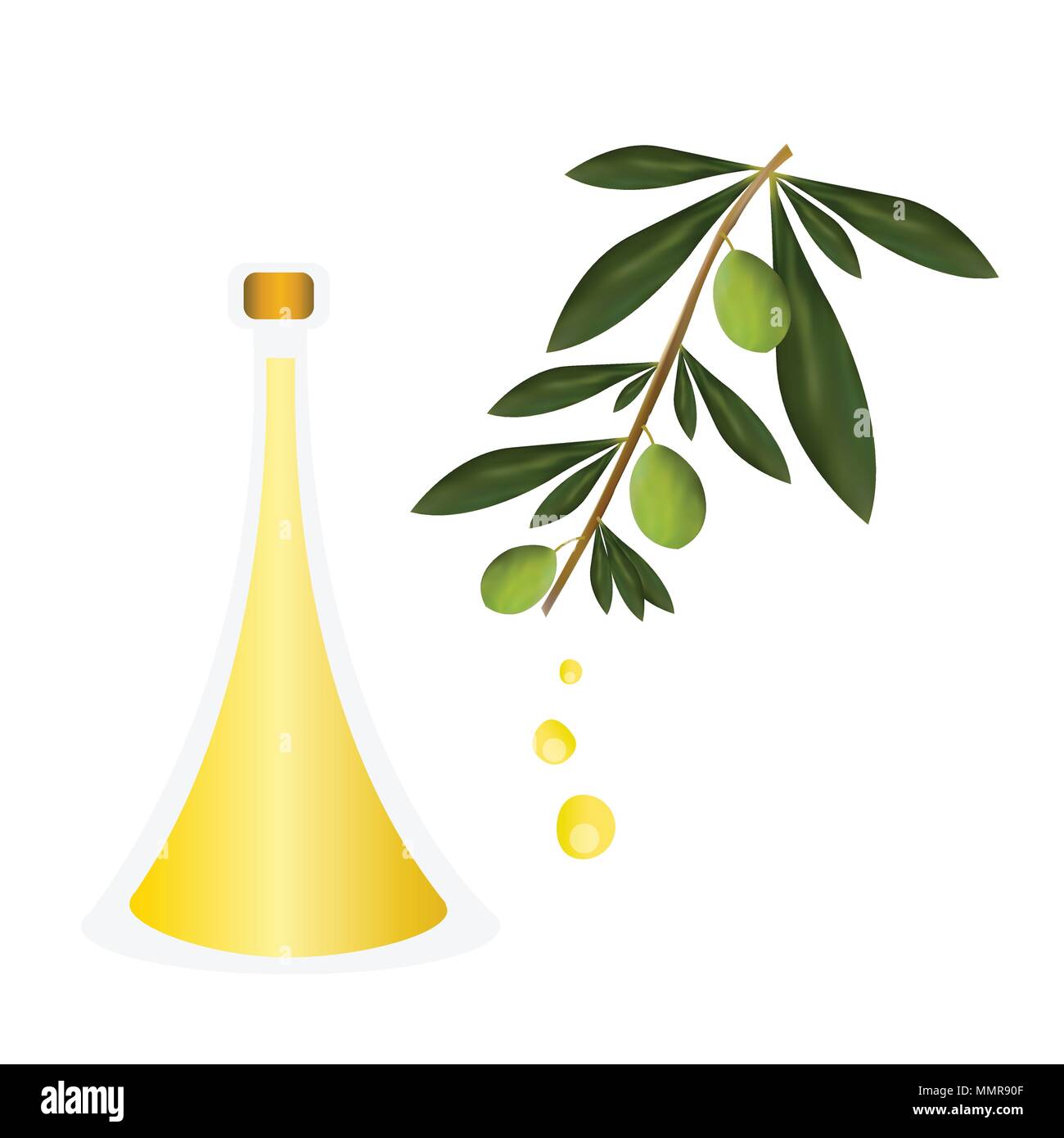 Flasche mit Olivenöl und Baum Vektor Stock Vektor