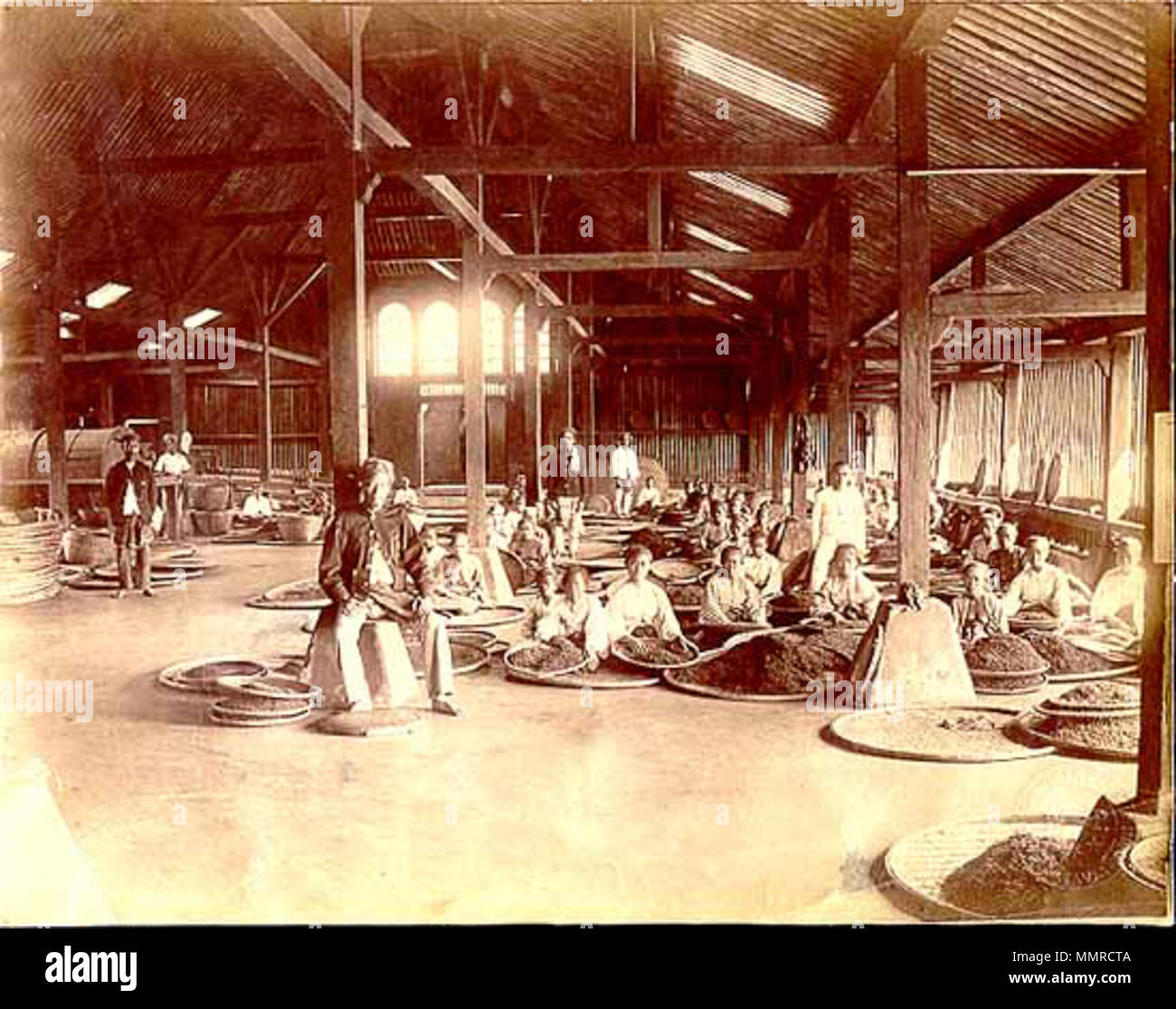 . Englisch: Tea Factory Interieur. Preanger, Java, durch Woodbury & Seite. Eiklar Silber drucken. . Mitte der 1860er Jahre. Unbekannte Batavia Kaffee Lager Stockfoto